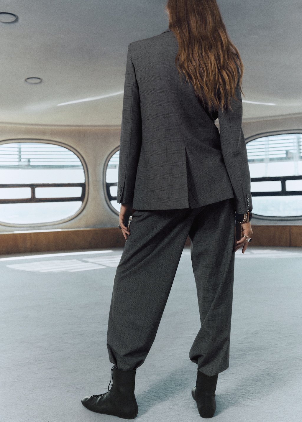 Double-breasted check suit jacket