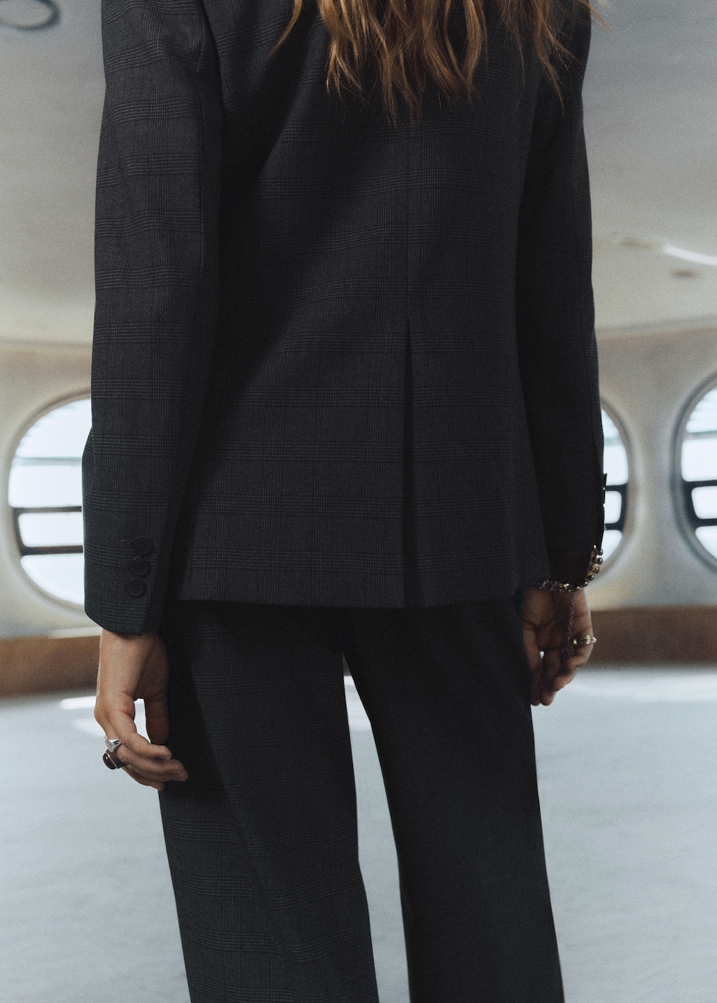 Double-breasted check suit jacket