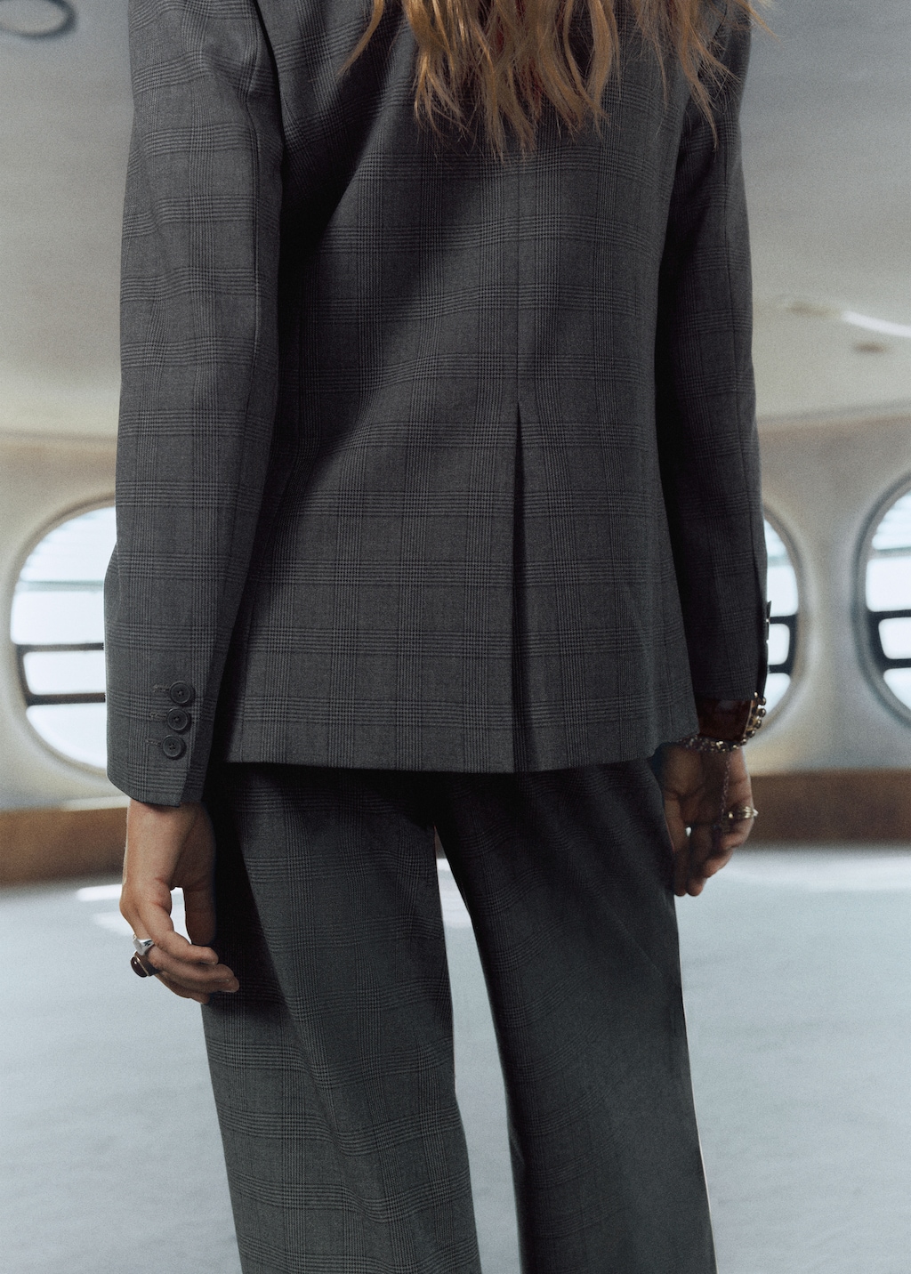 Double-breasted check suit jacket