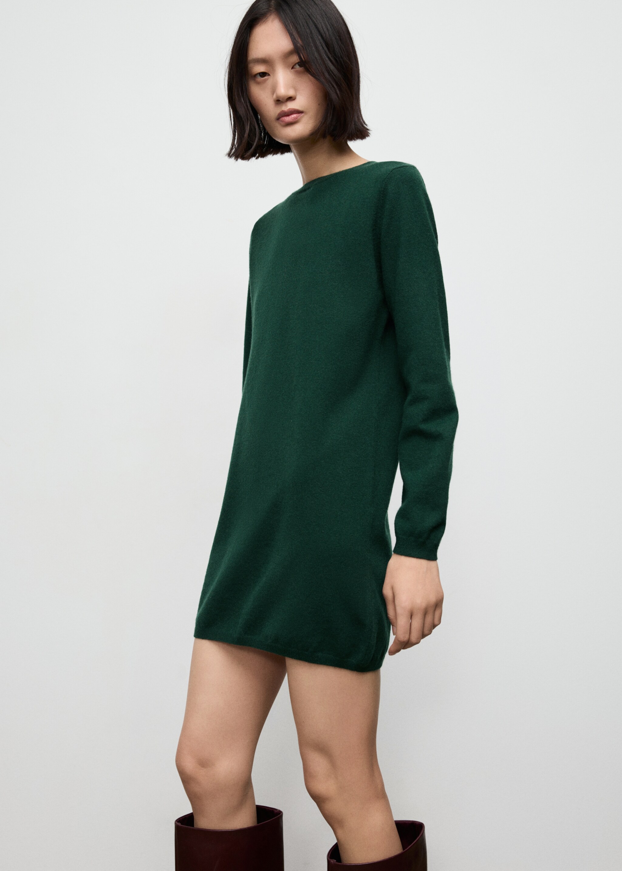 Robe maille fine - Plan moyen, Vert foncé. Ref: 17047804-00.