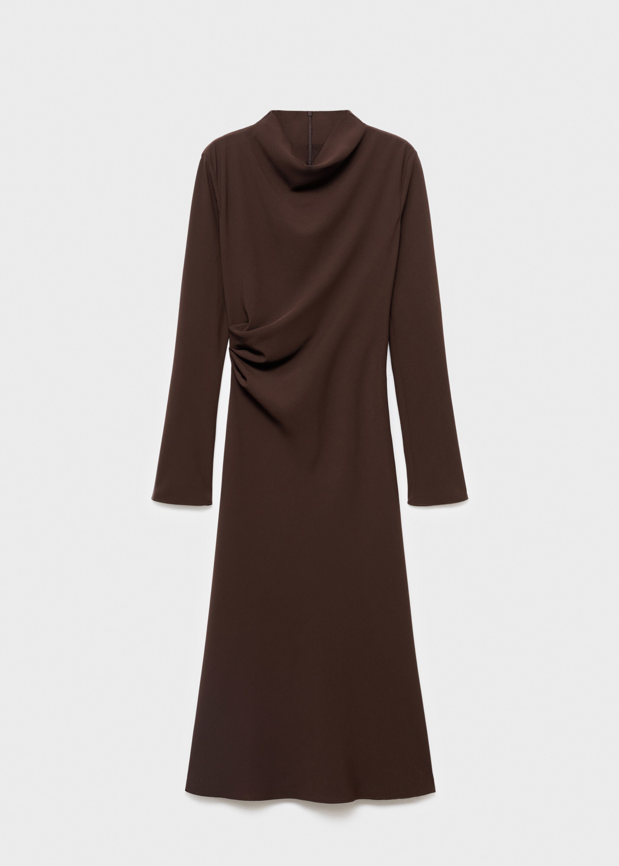 Ruched dress with draped neckline - Article without model, Chocolate. Ref: 17047808-00.
