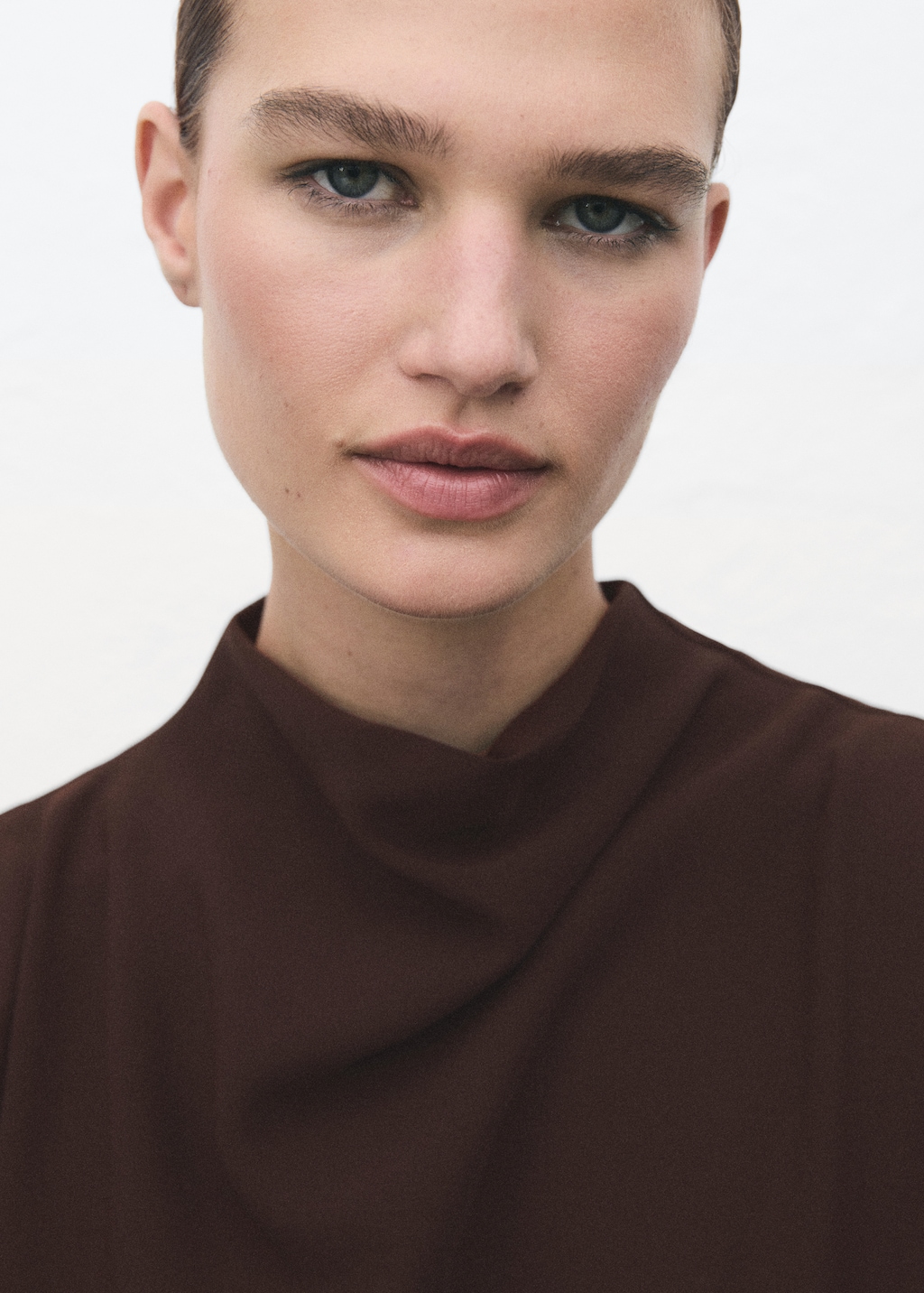 Ruched dress with draped neckline