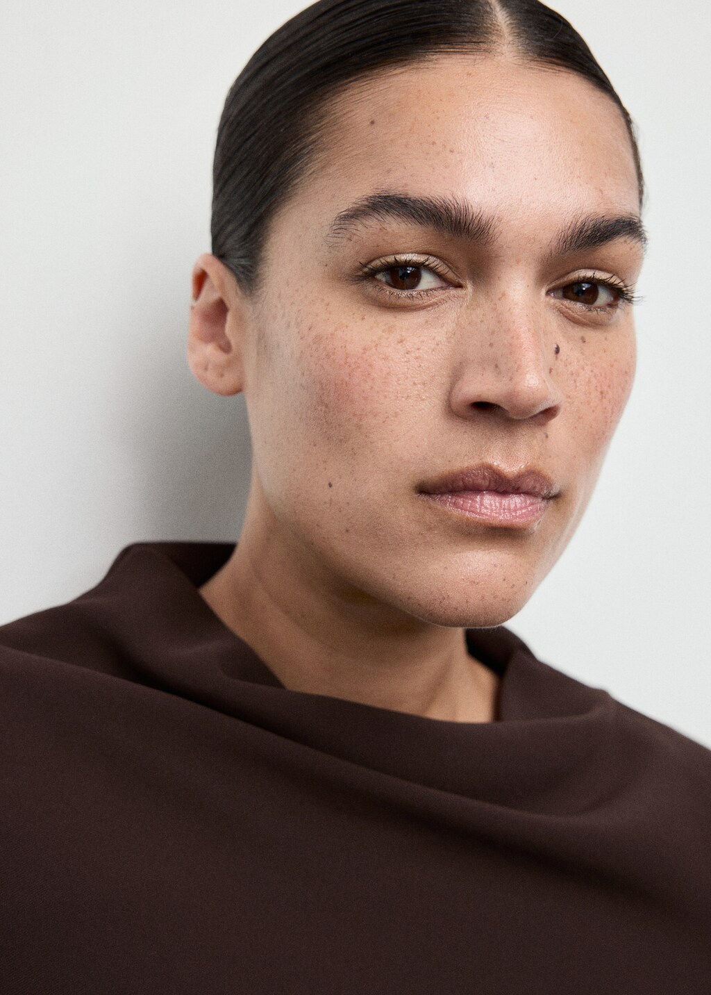 Mango Ruched dress with draped neckline