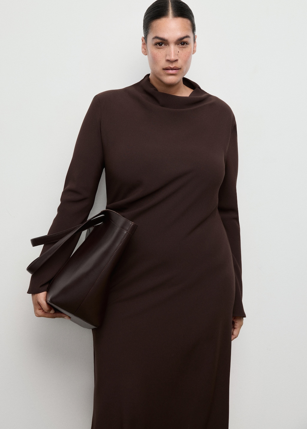 Ruched dress with draped neckline
