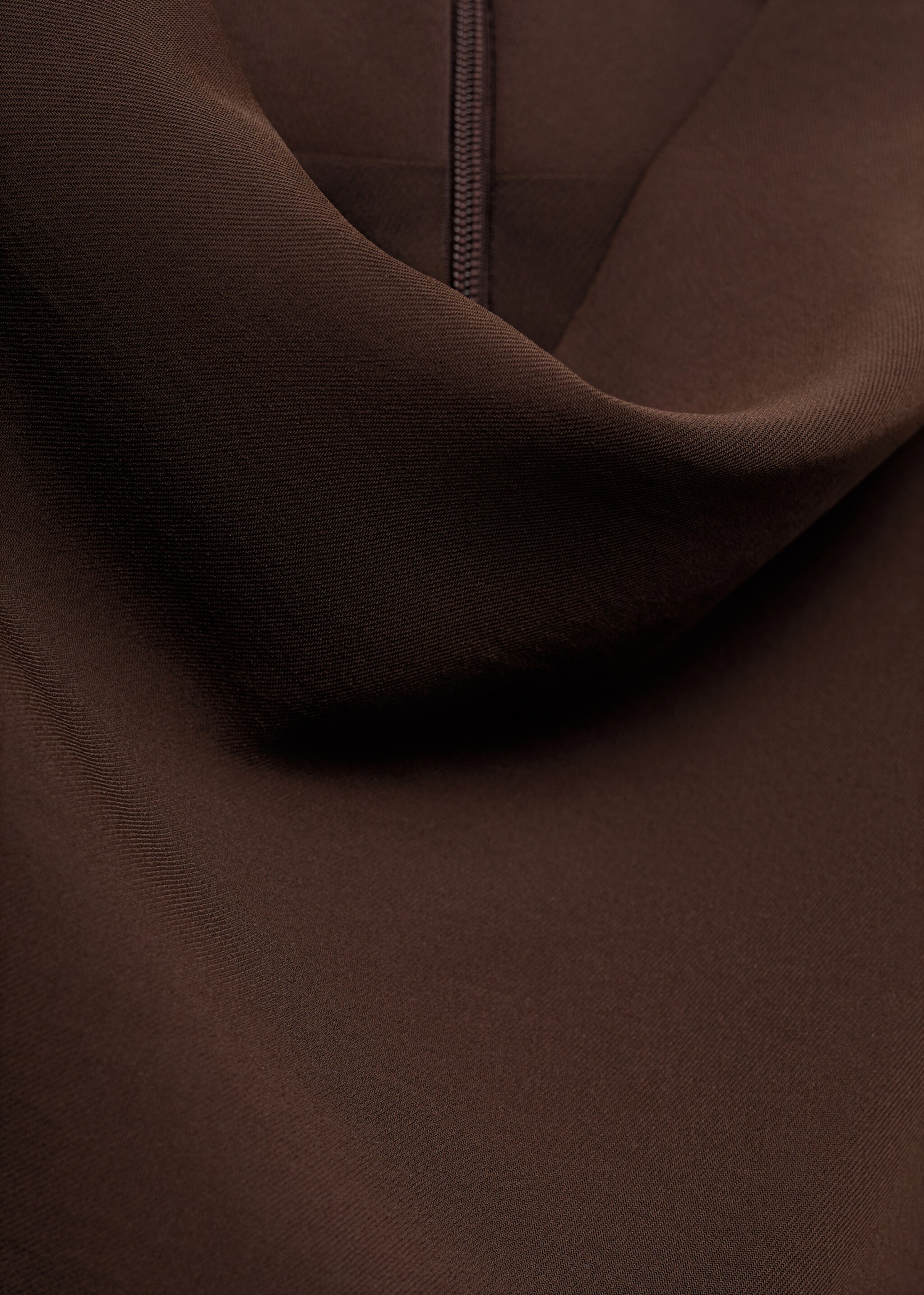Ruched dress with draped neckline - Details of the article 8, Chocolate. Ref: 17047808-00.