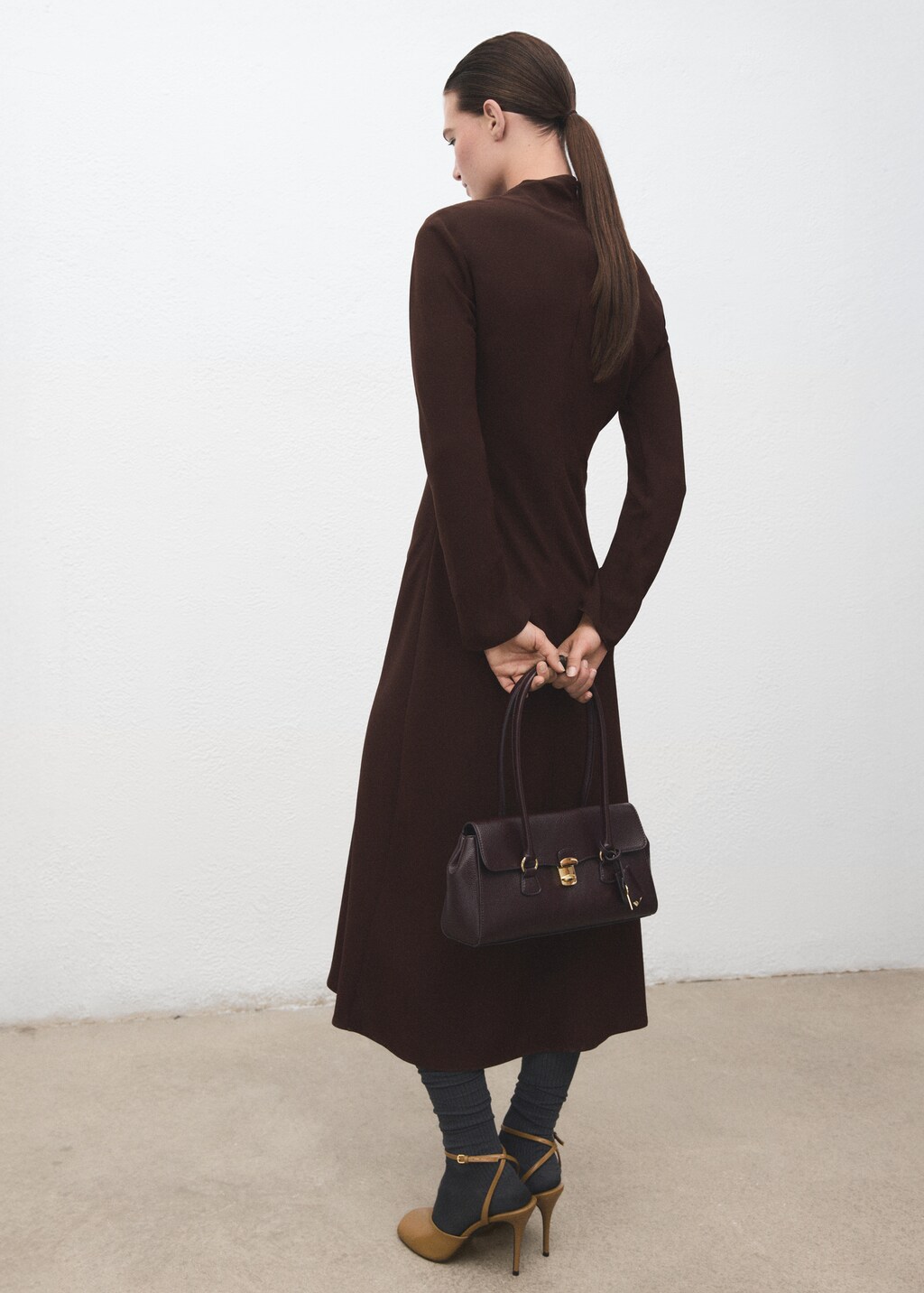 Mango Ruched dress with draped neckline