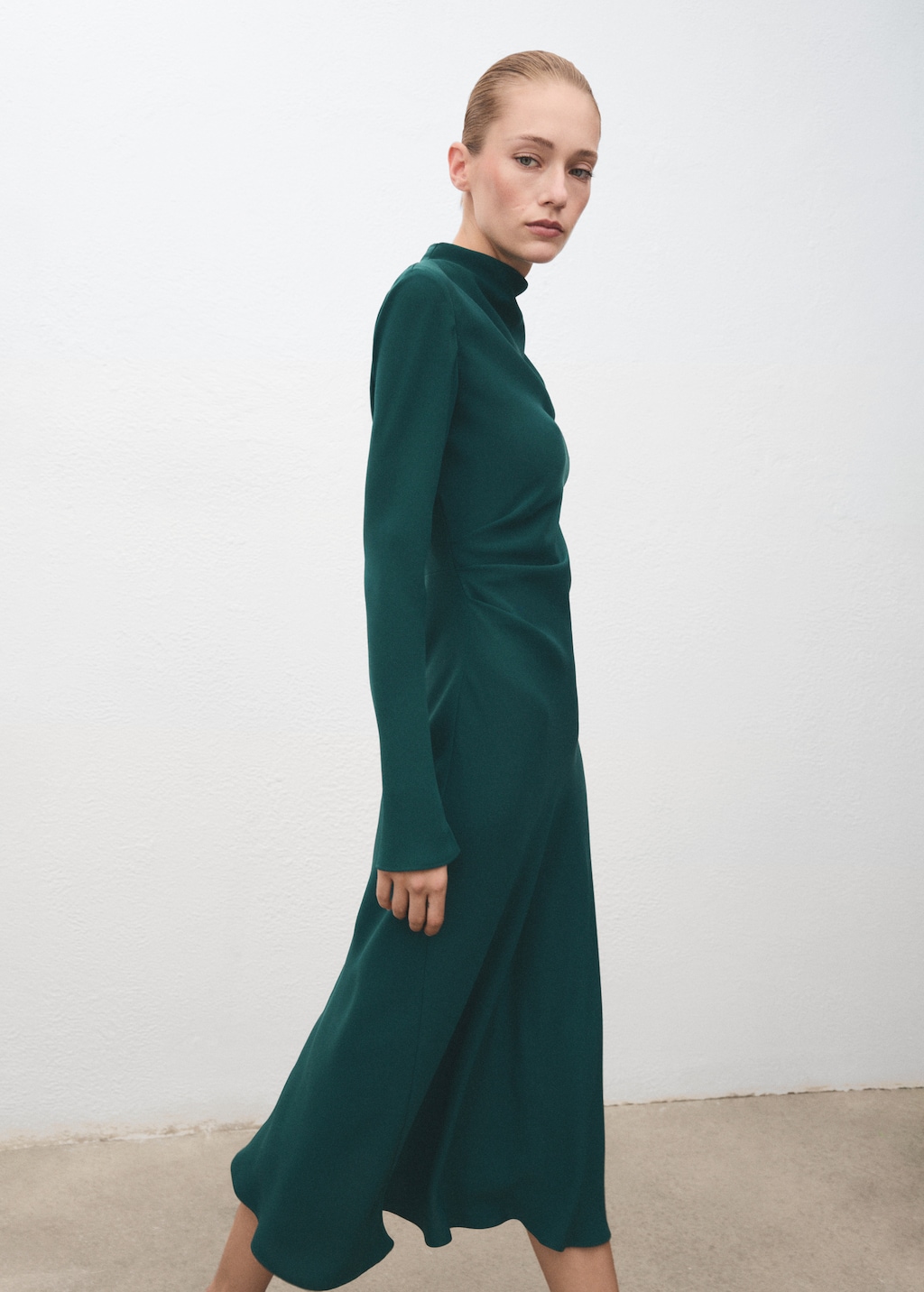 Ruched dress with draped neckline