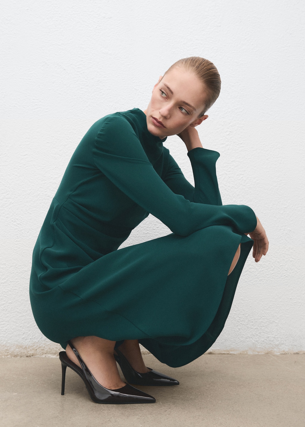 Ruched dress with draped neckline