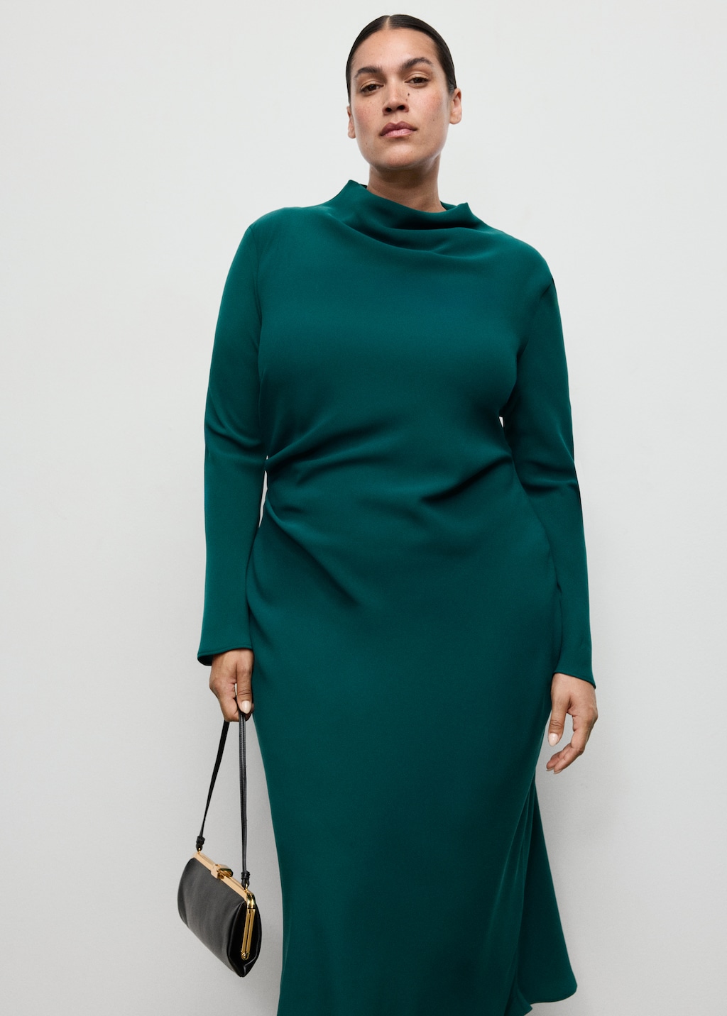 Mango Ruched dress with draped neckline