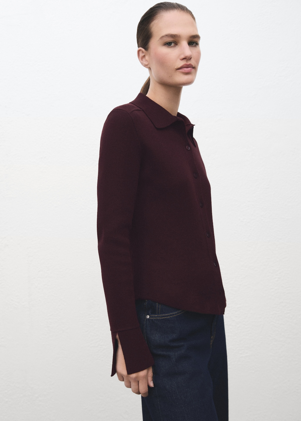 Cardigan with shirt collar