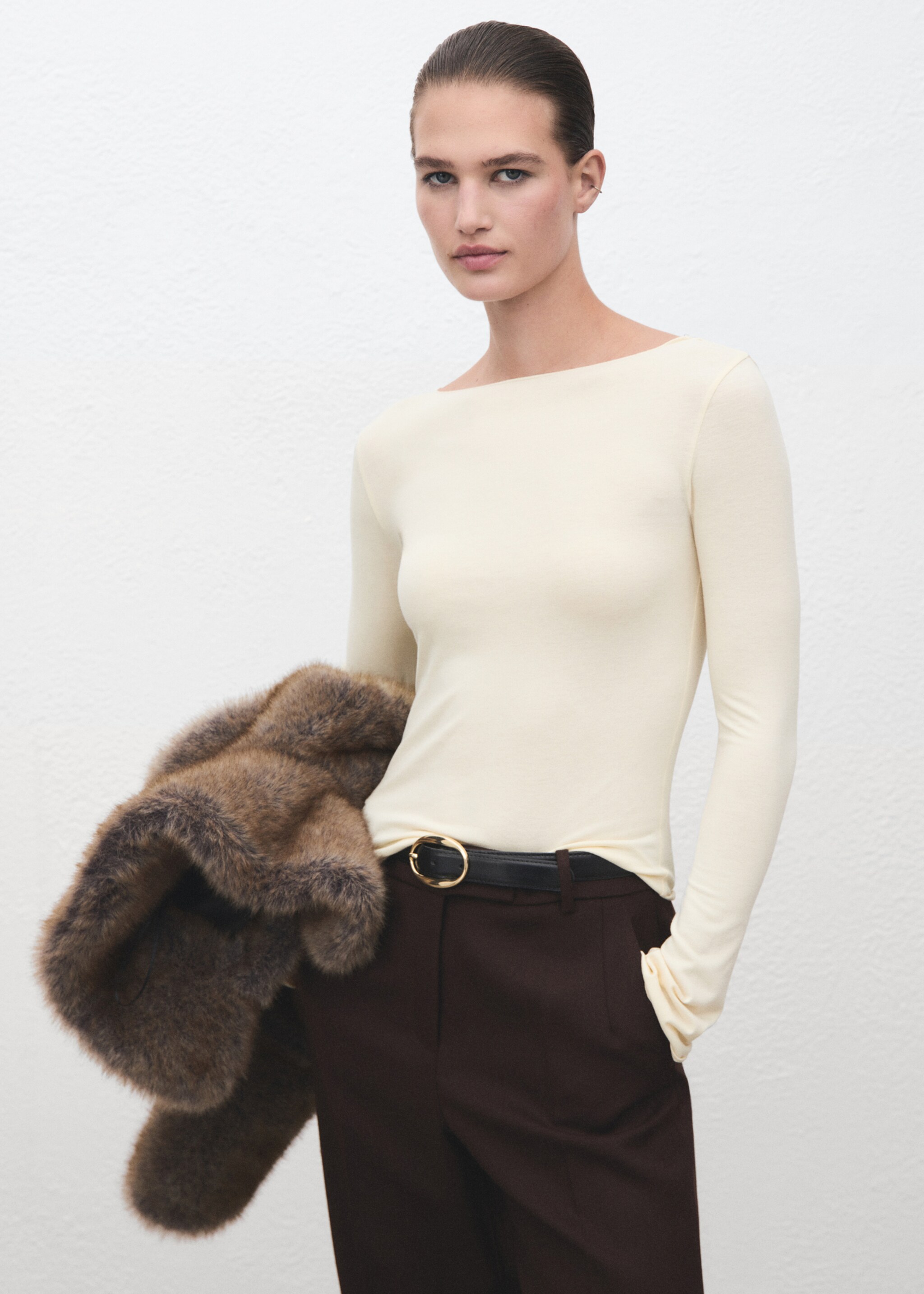 Boat neck t-shirt - Medium plane, Vanilla. Ref: 17047817-00.