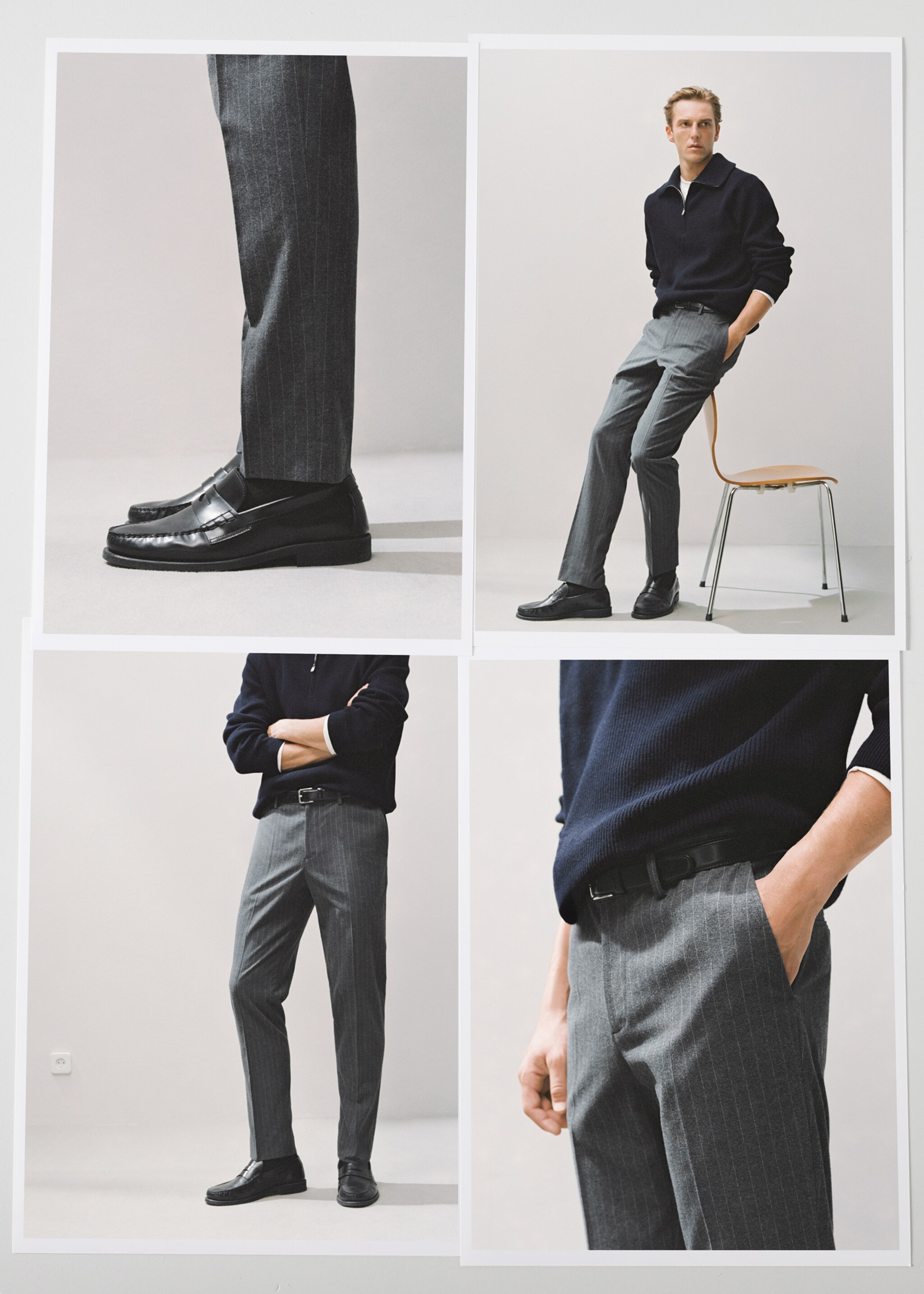 Pinstripe cotton slim-fit pants - Details of the article 3, Medium Heather Grey. Ref: 17047885-00.