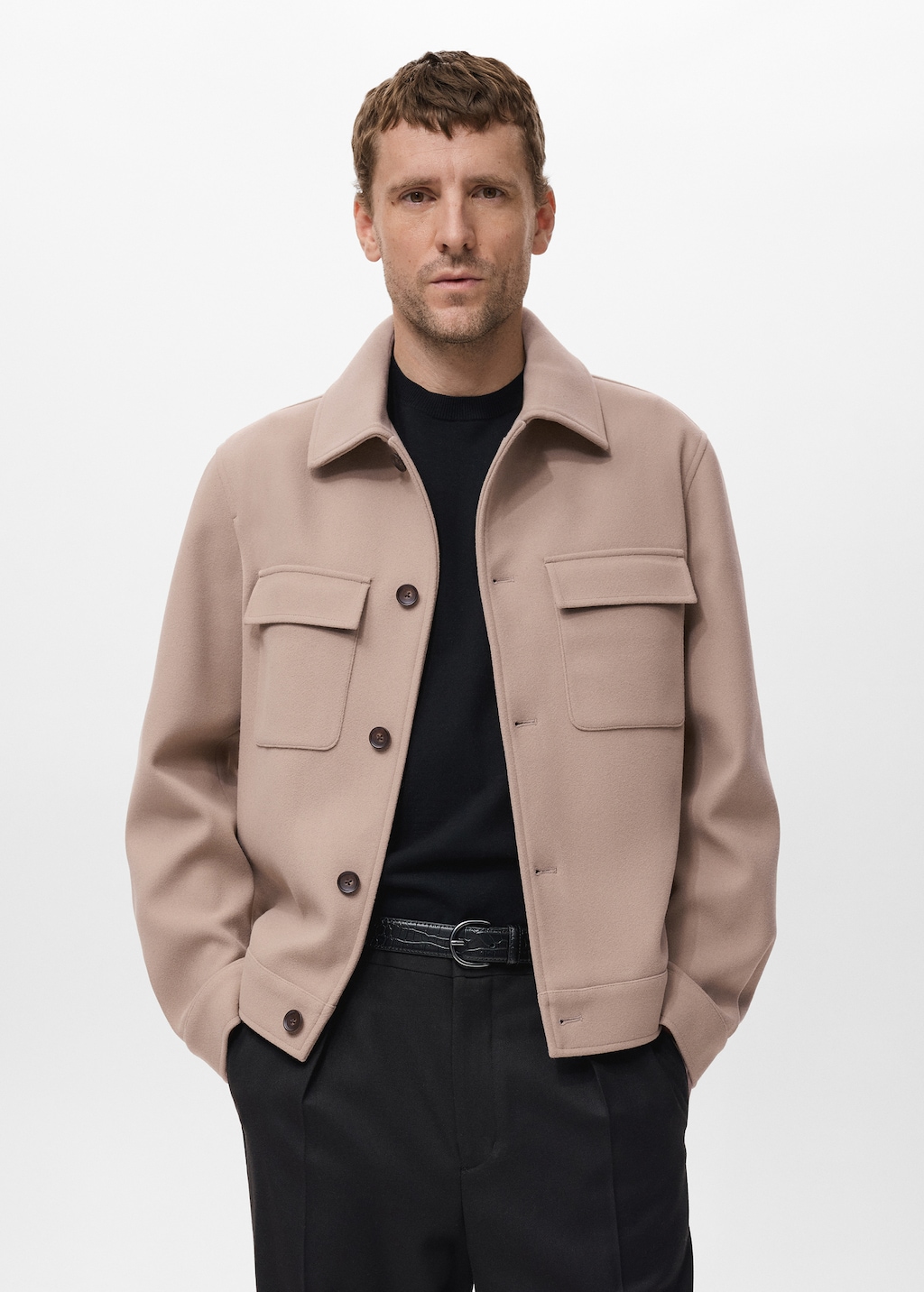 Wool jacket with lapel pockets