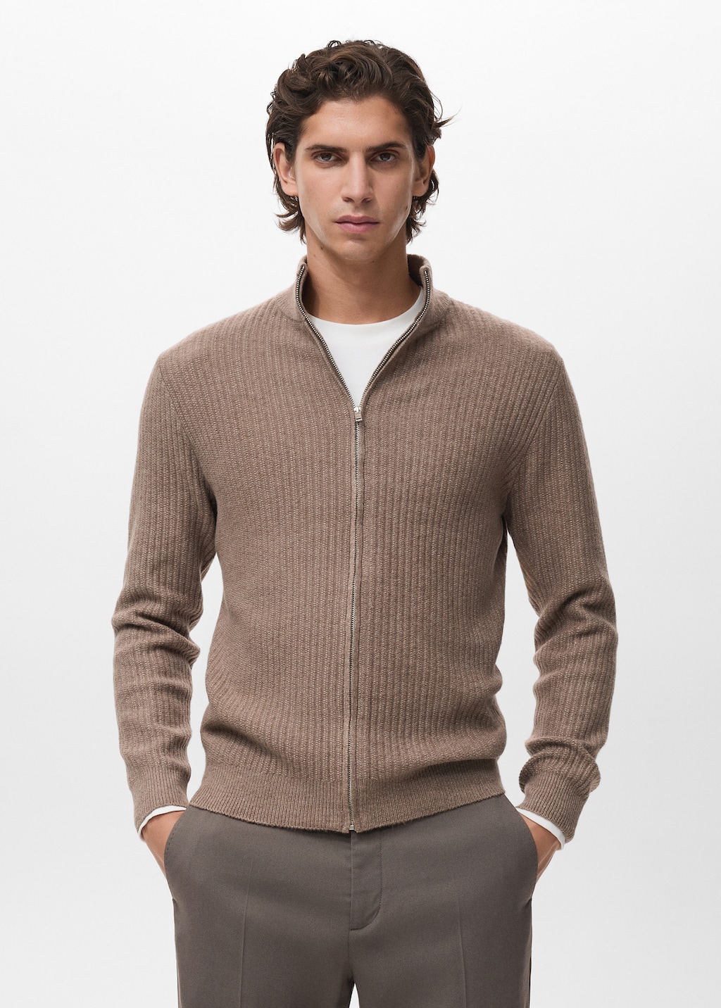 Ribbed-knit cardigan with zip - Men | MANGO Hong Kong SAR of China