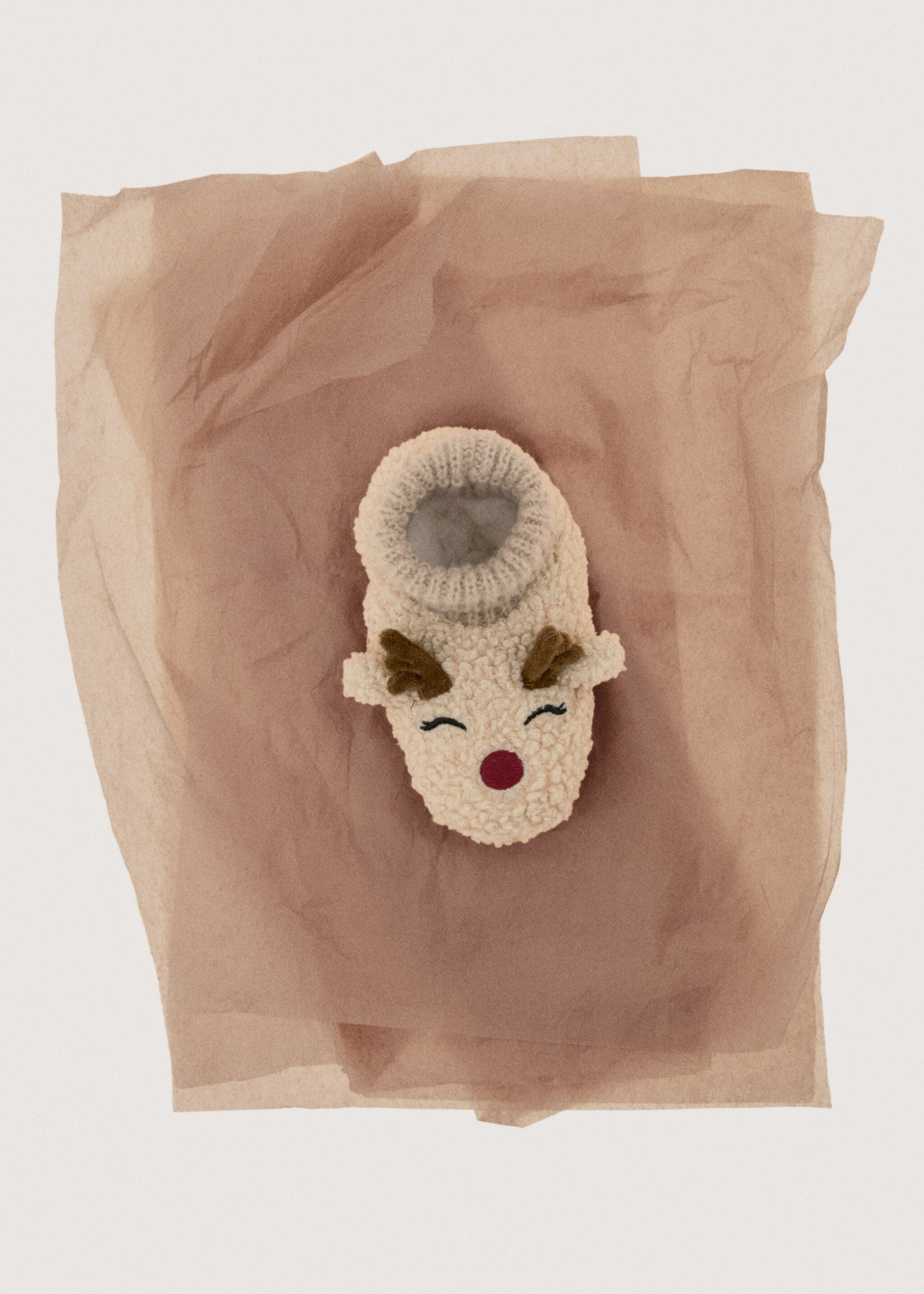 Παντόφλα τάρανδος με απομίμηση γούνας προβάτου - Λεπτομέρεια του προϊόντος 9, Άμμος. Ref: 17047904-00.