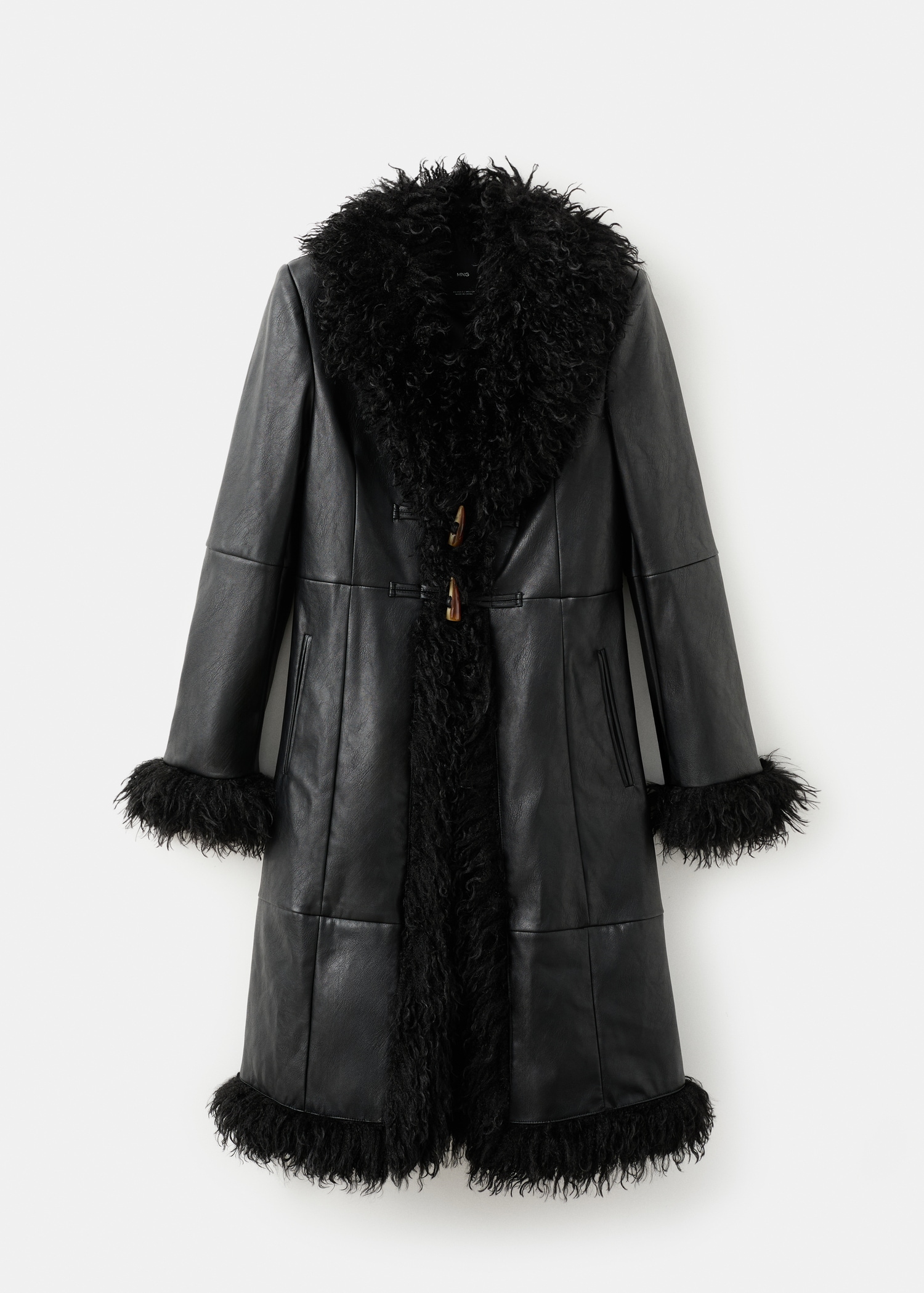Faux-leather coat with fur trim Women MANGO India