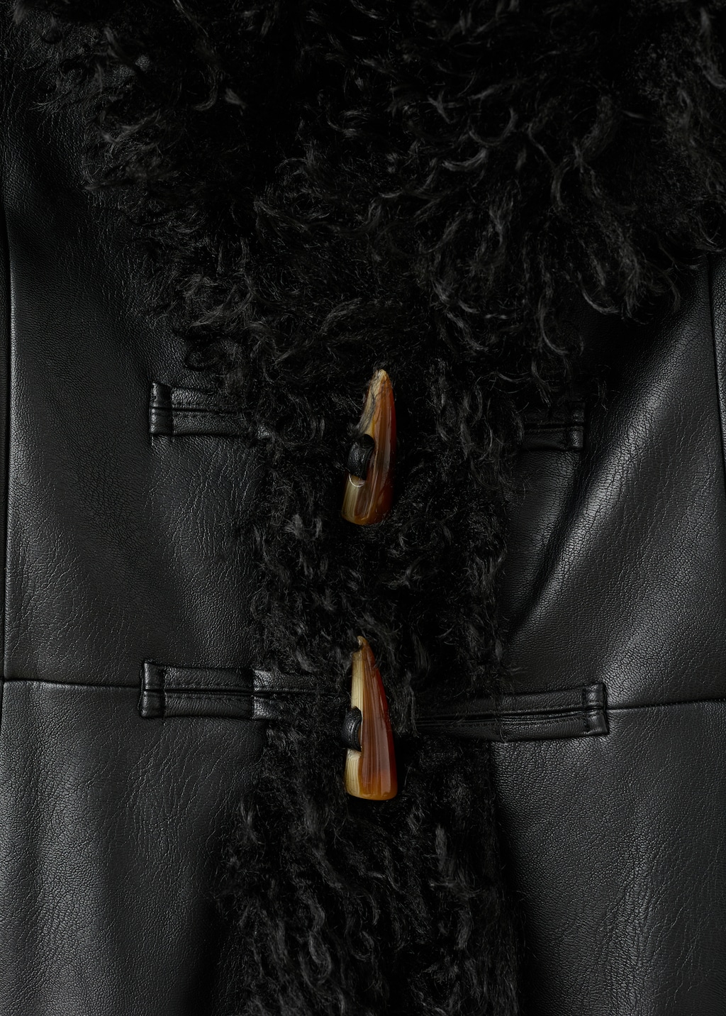 Faux-leather coat with fur trim