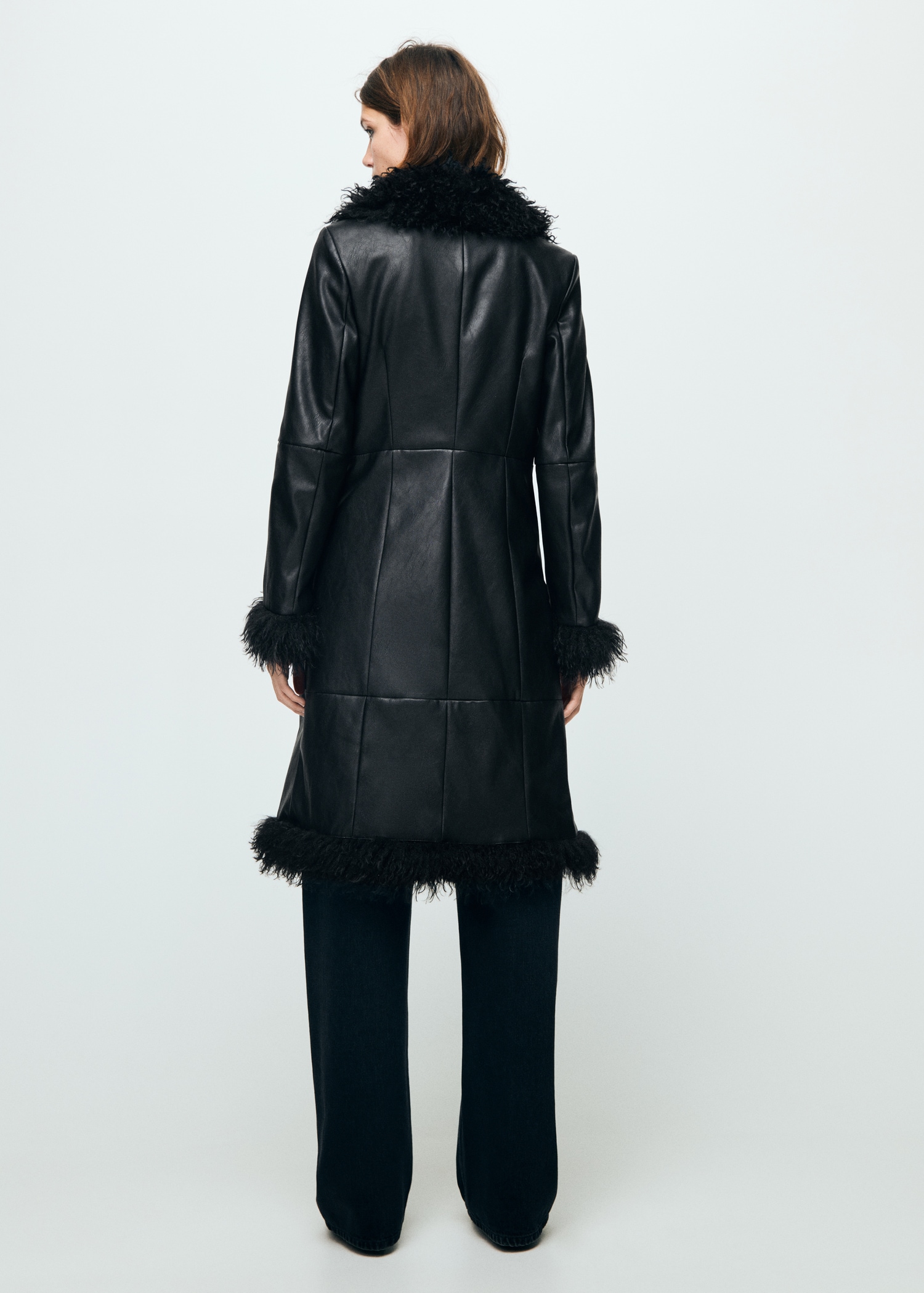 Faux-leather coat with fur trim Women MANGO Qatar