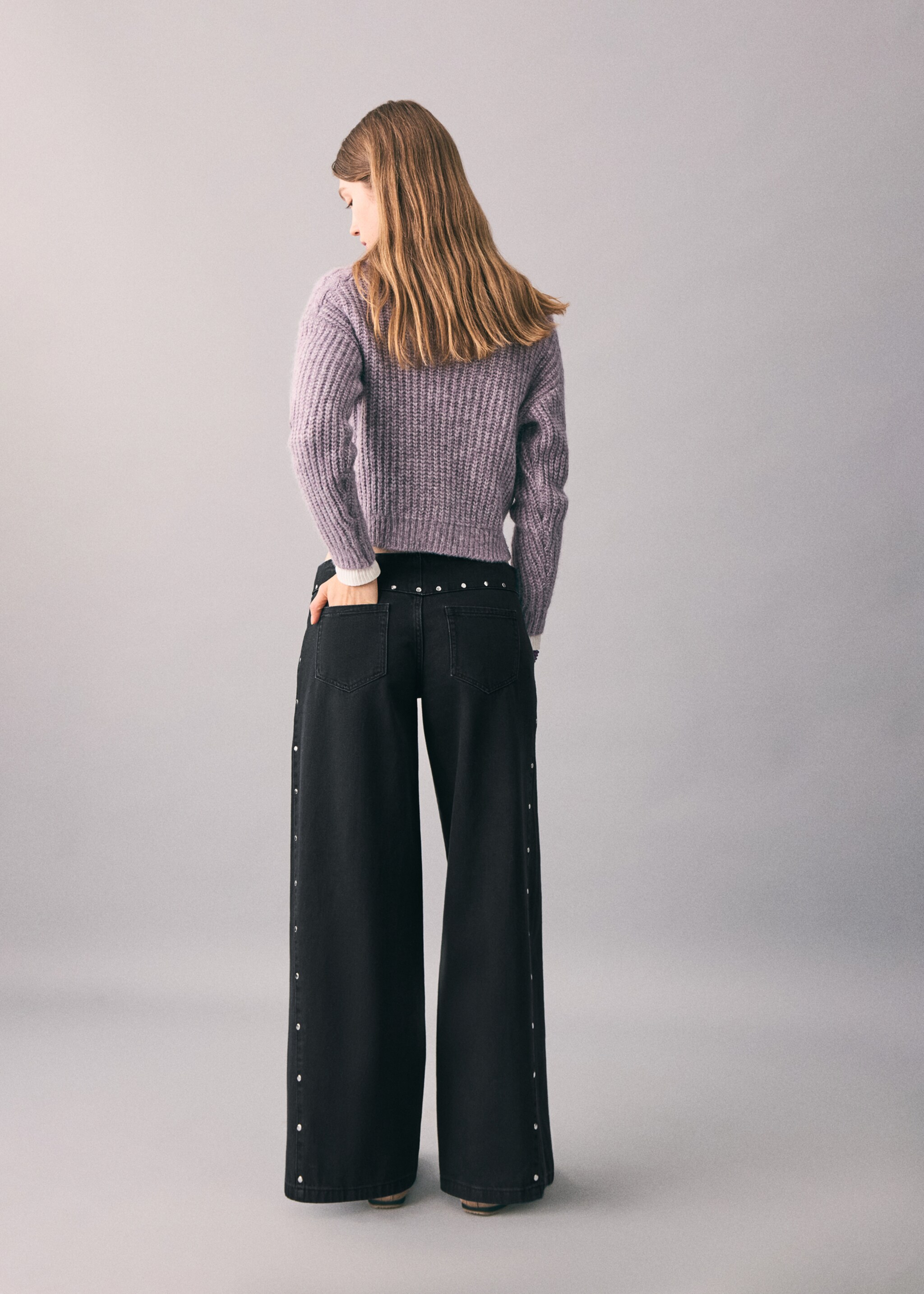 Jeans wideleg tachuelas - Reverso del artículo, Denim negro. Ref: 17048267-00.