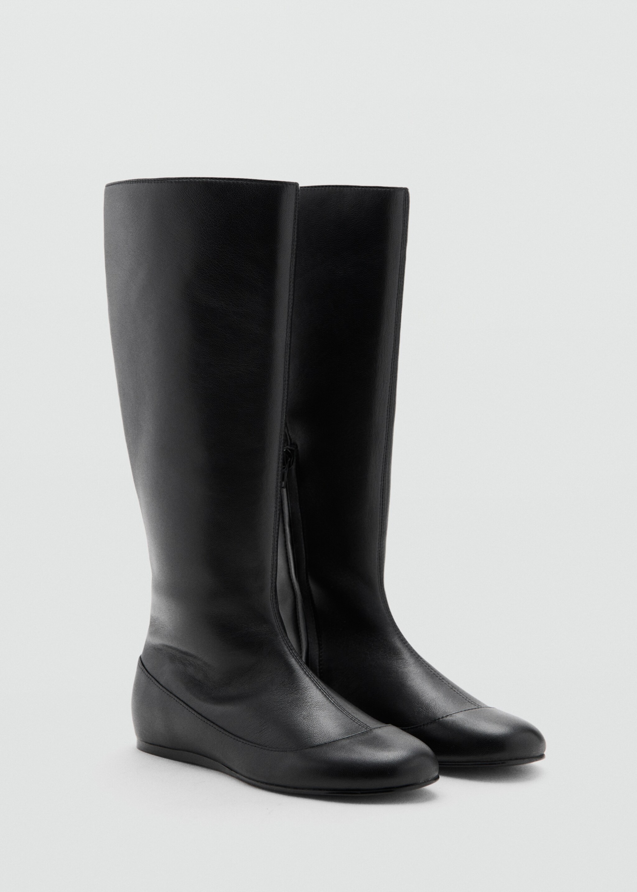 Leather boots with combined design - Medium plane, Black. Ref: 17048272-00.