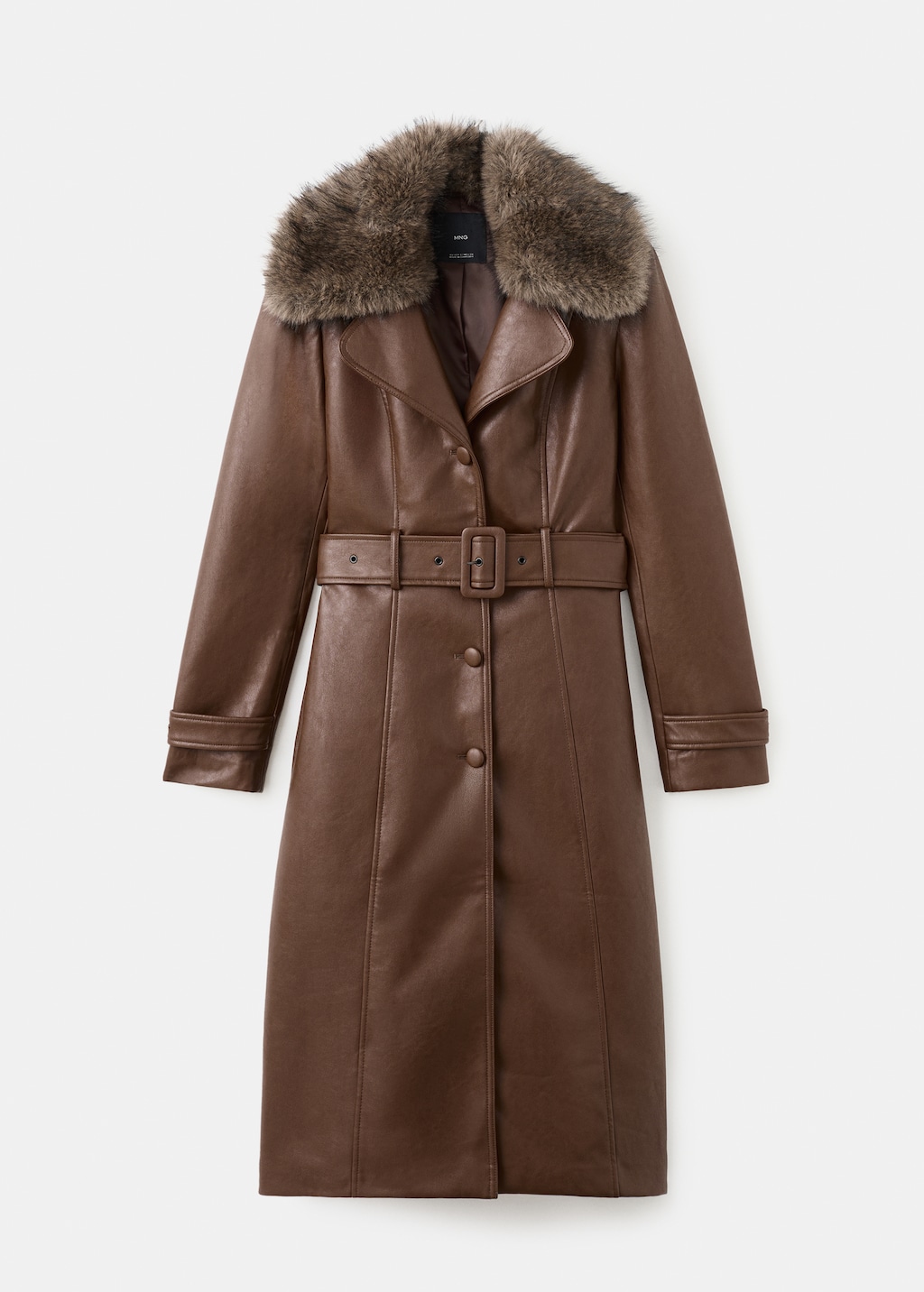Mango Faux-leather coat with fur collar thumbnail