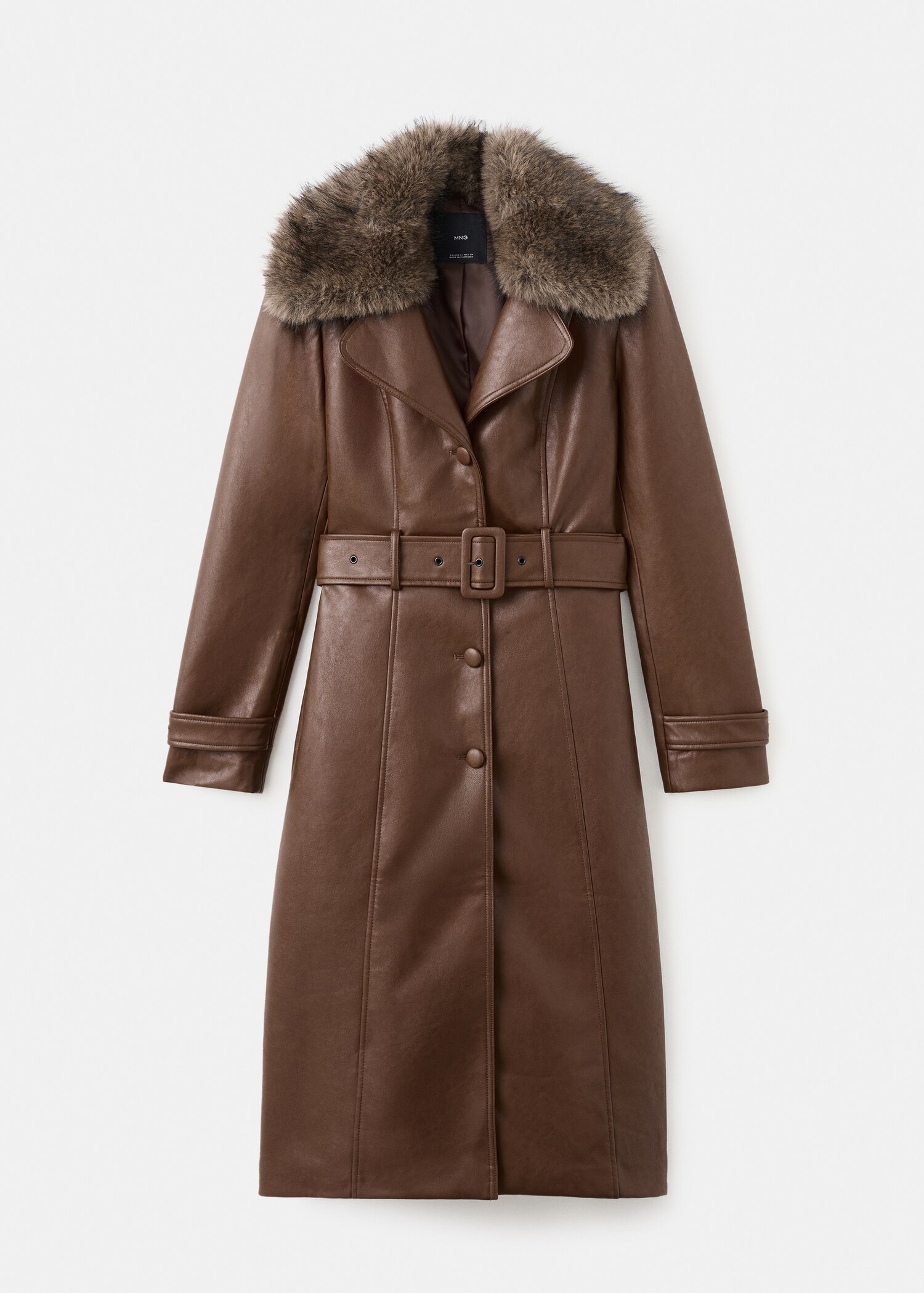 Faux leather effect coat with fur collar - Article without model