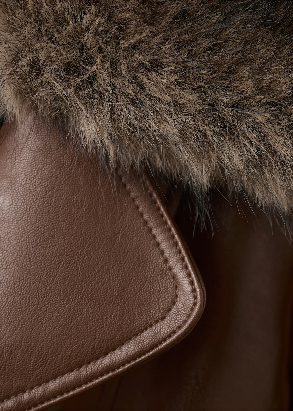 Mango Faux-leather coat with fur collar thumbnail