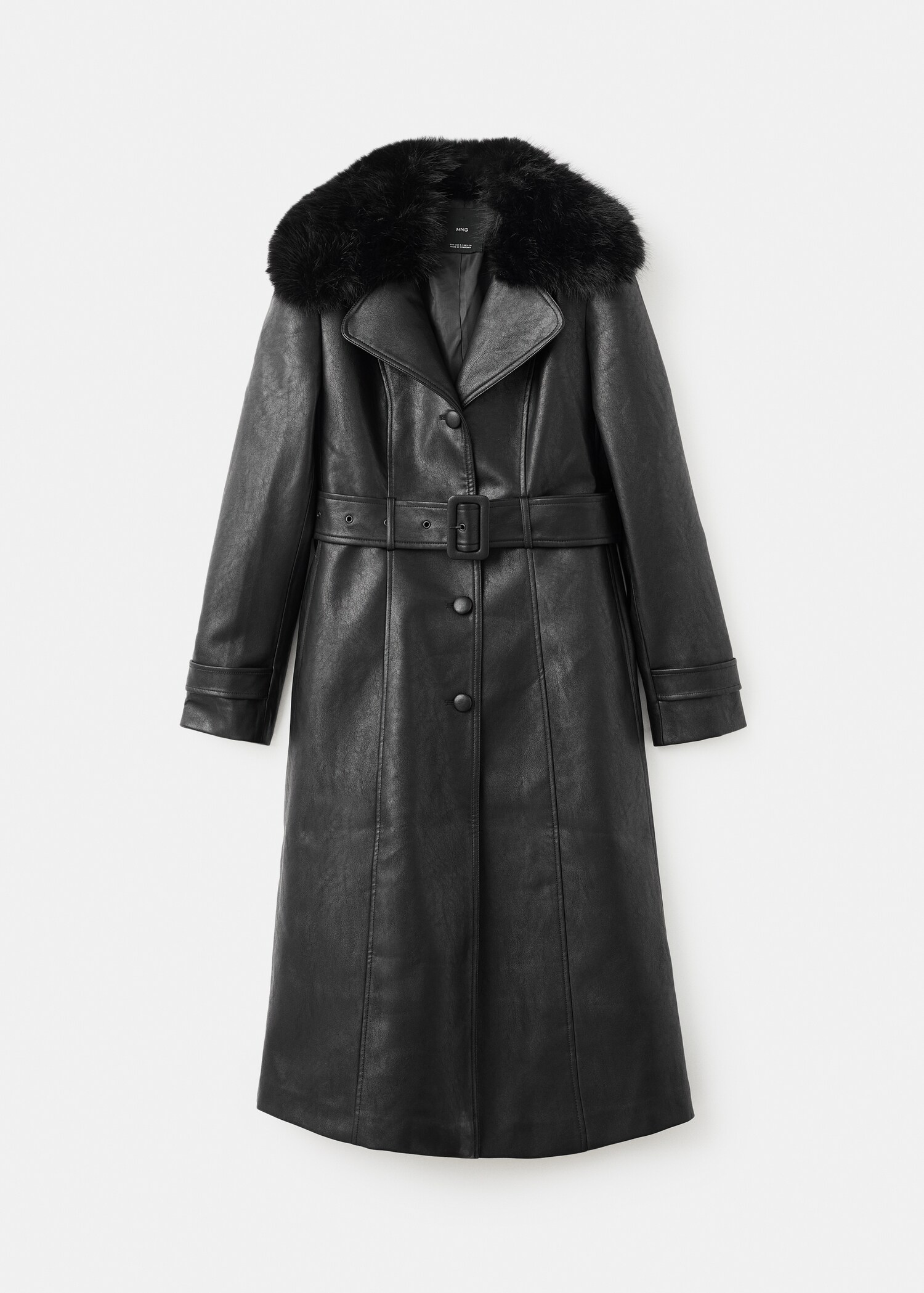 Faux leather effect coat with fur collar - Article without model