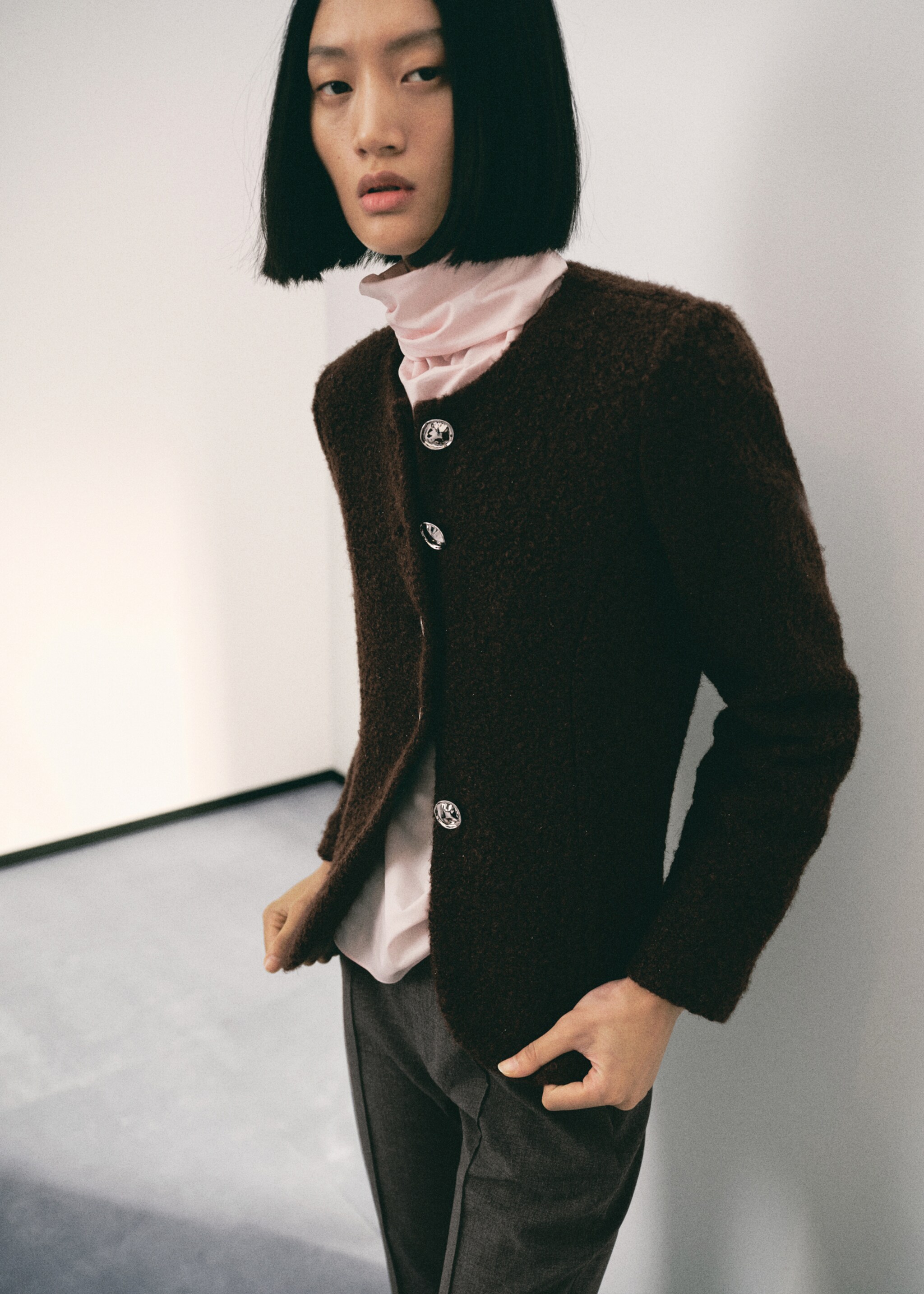 Bouclé jacket with jewel buttons - Medium plane, Brown. Ref: 17048285-00.