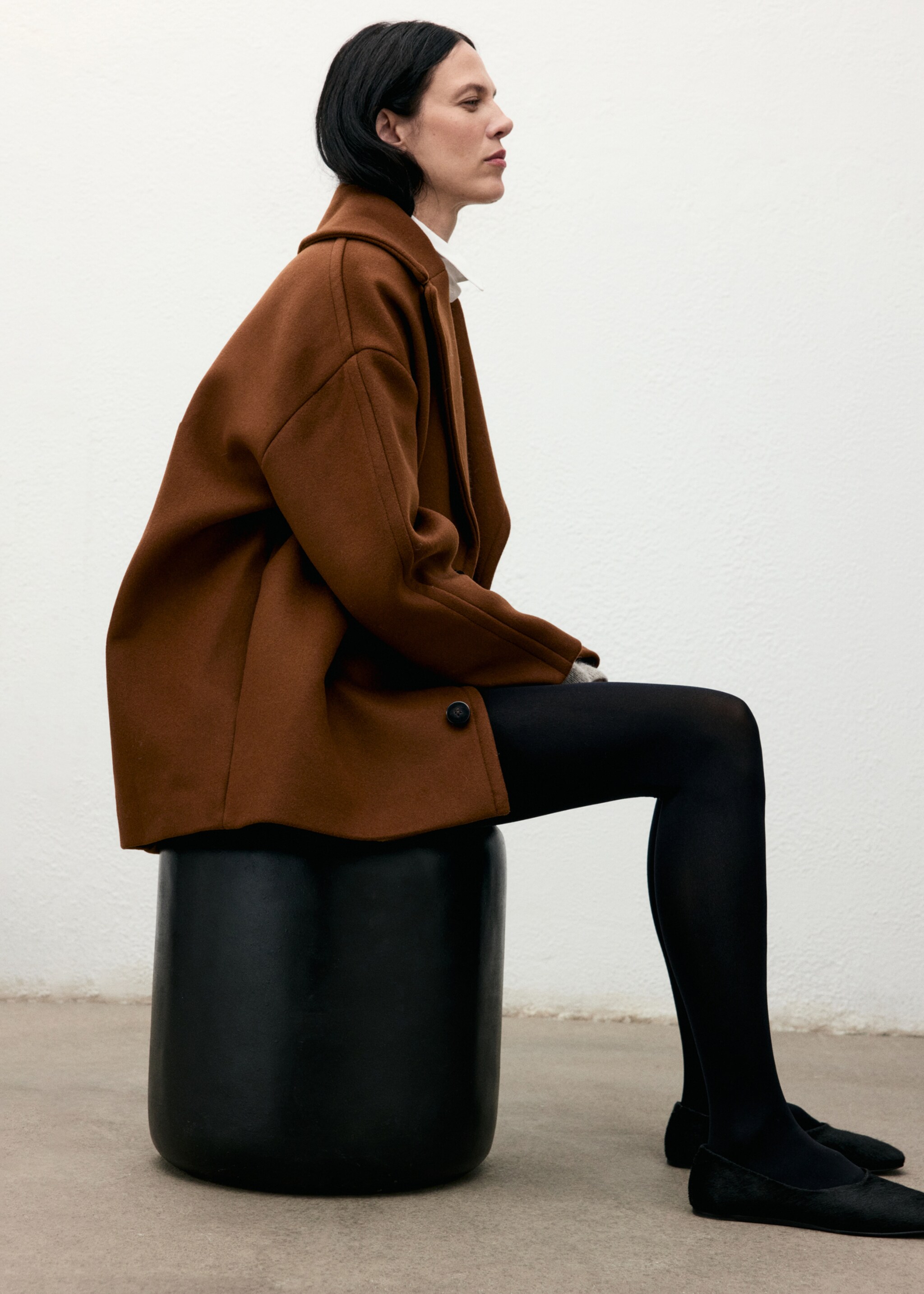 Lapel Manteco wool coat - Details of the article 2, Medium Brown. Ref: 17048292-00.
