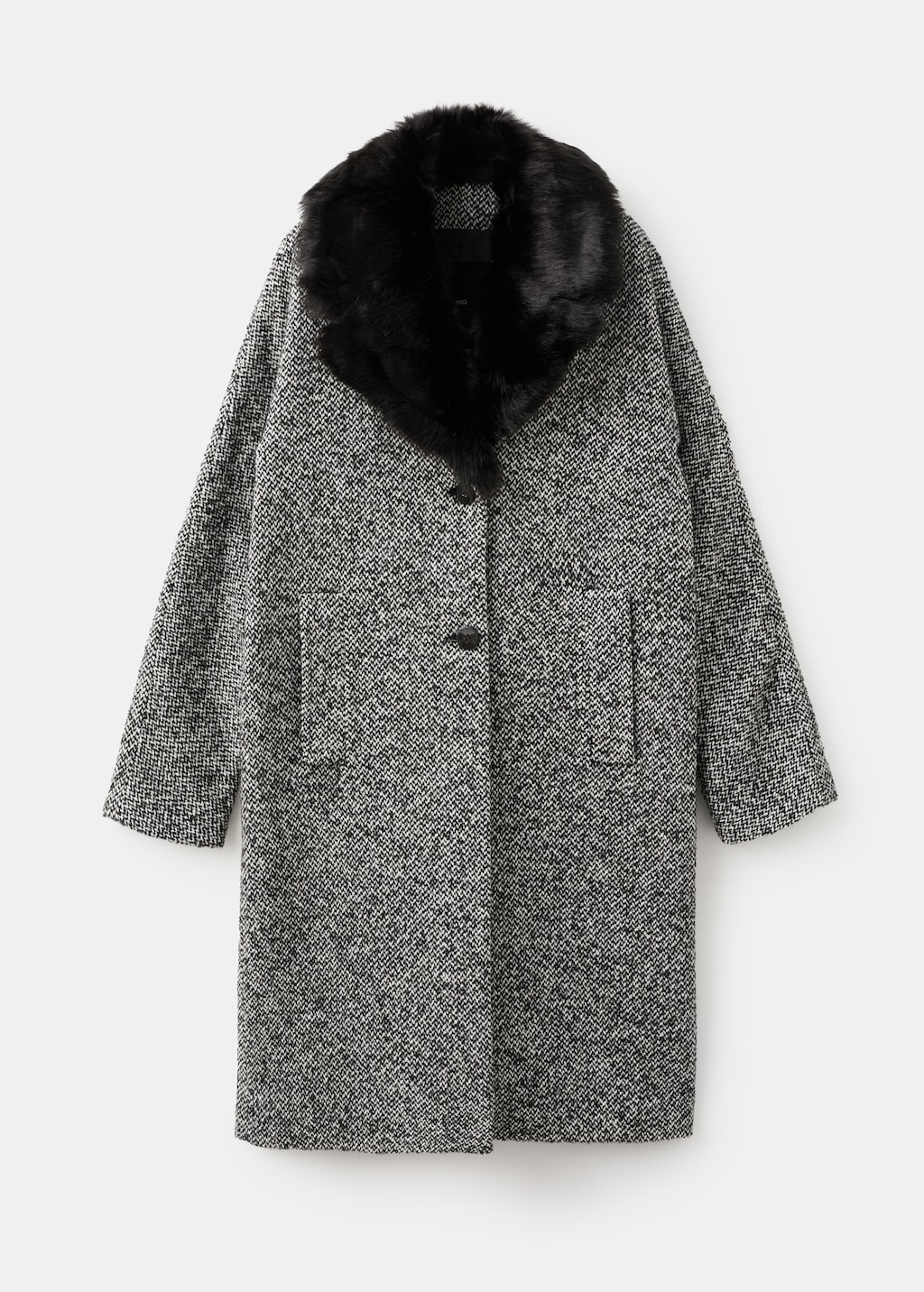 Mottled coat with fur collar