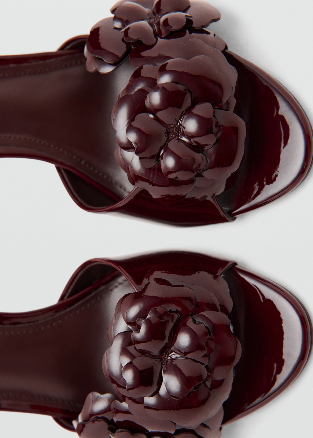 Patent leather floral heeled sandals