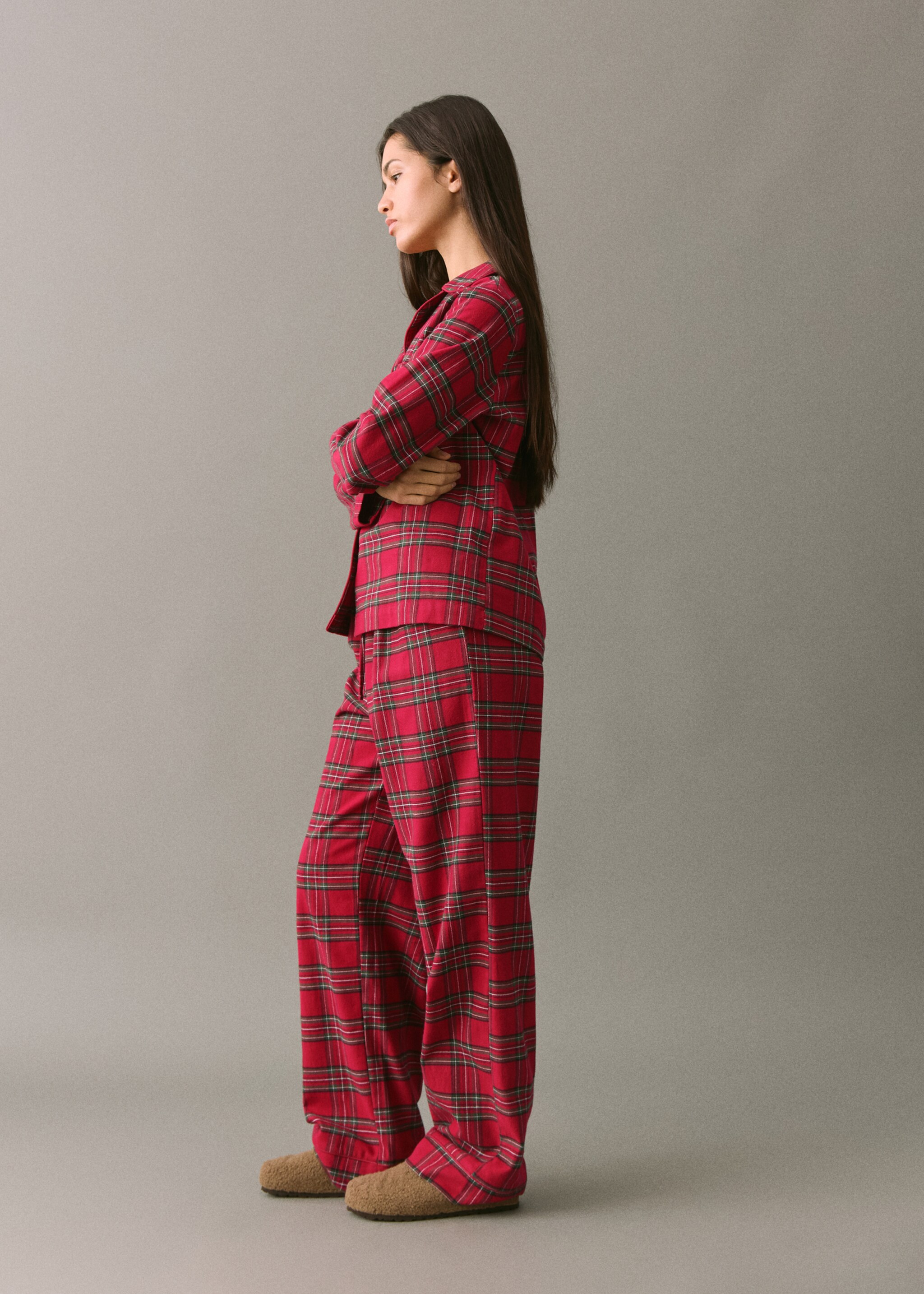 Checked cotton pyjamas - Details of the article 2, Red. Ref: 17049094-00.