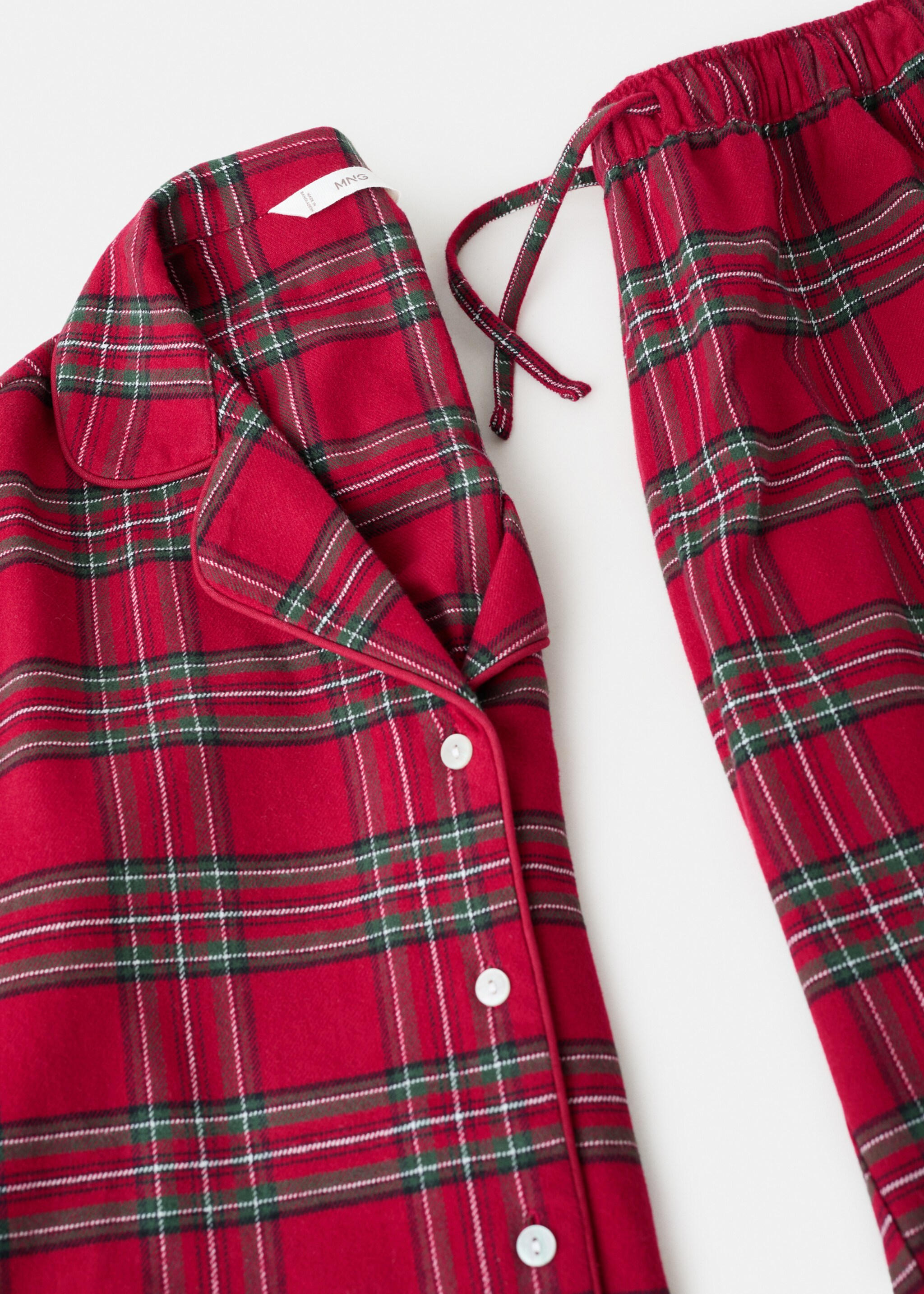 Checked cotton pyjamas - Details of the article 8, Red. Ref: 17049094-00.