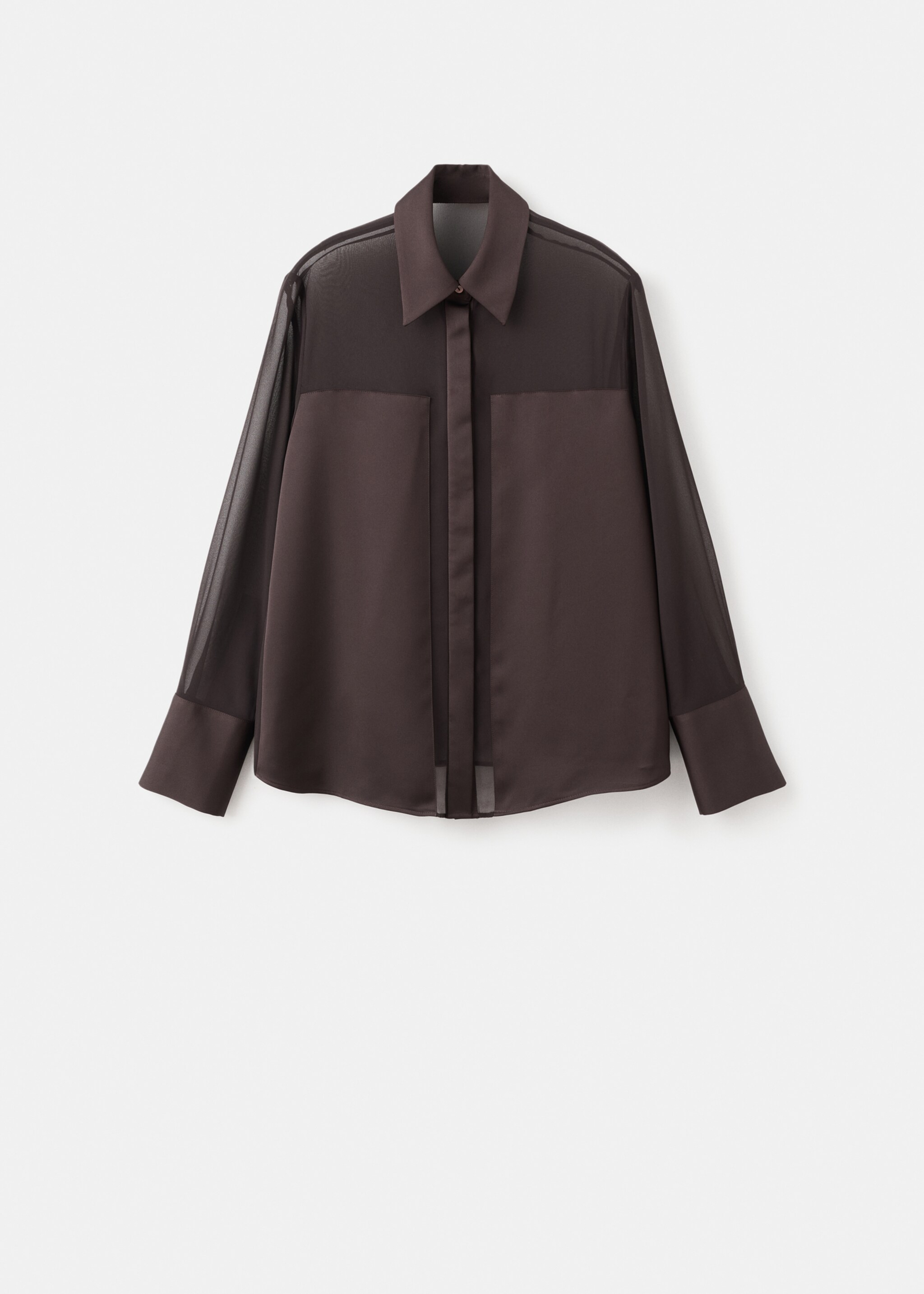Semi-transparent blouse with patches - Article without model, Chocolate. Ref: 17049104-00.