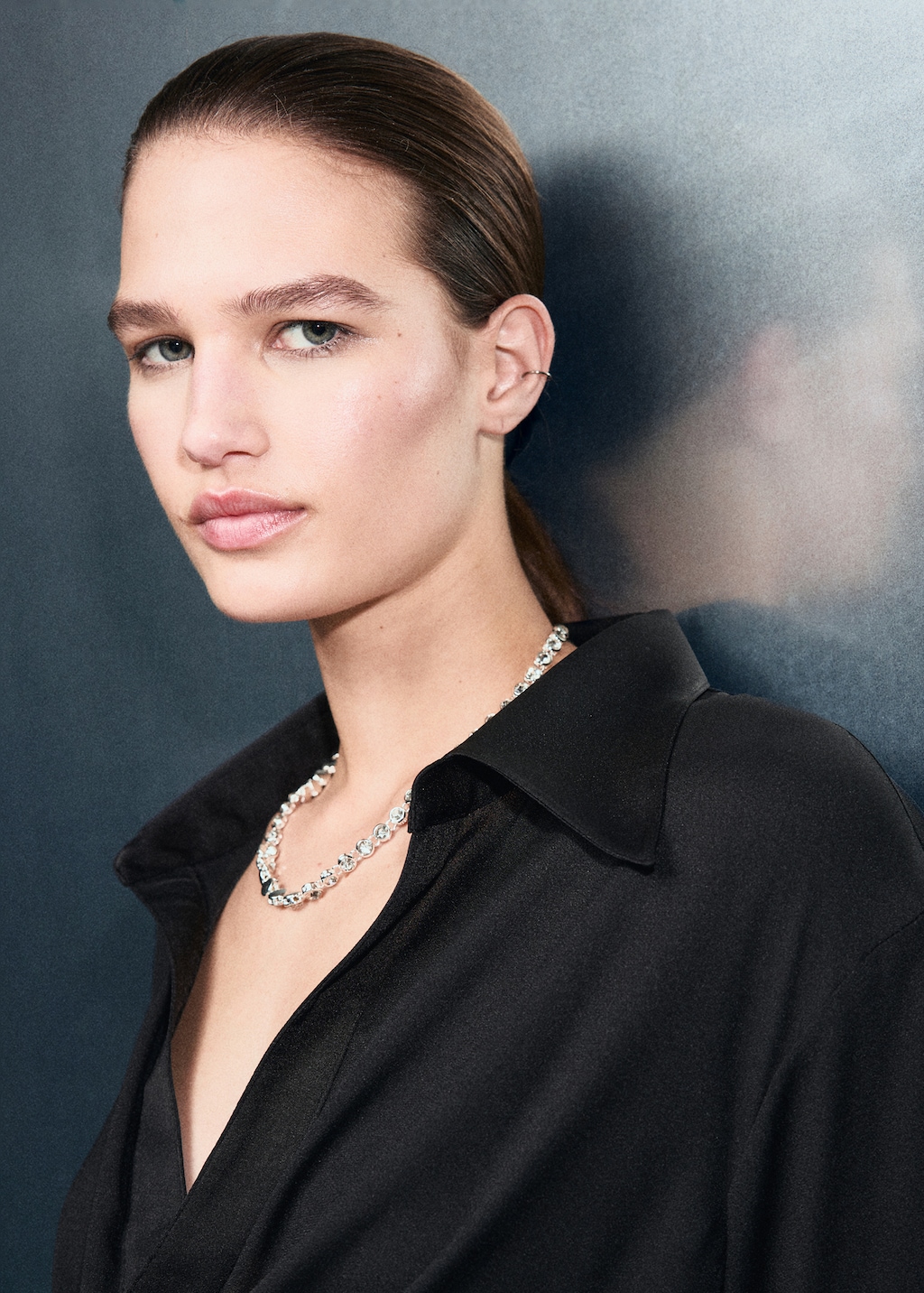 Cross-over satin blouse