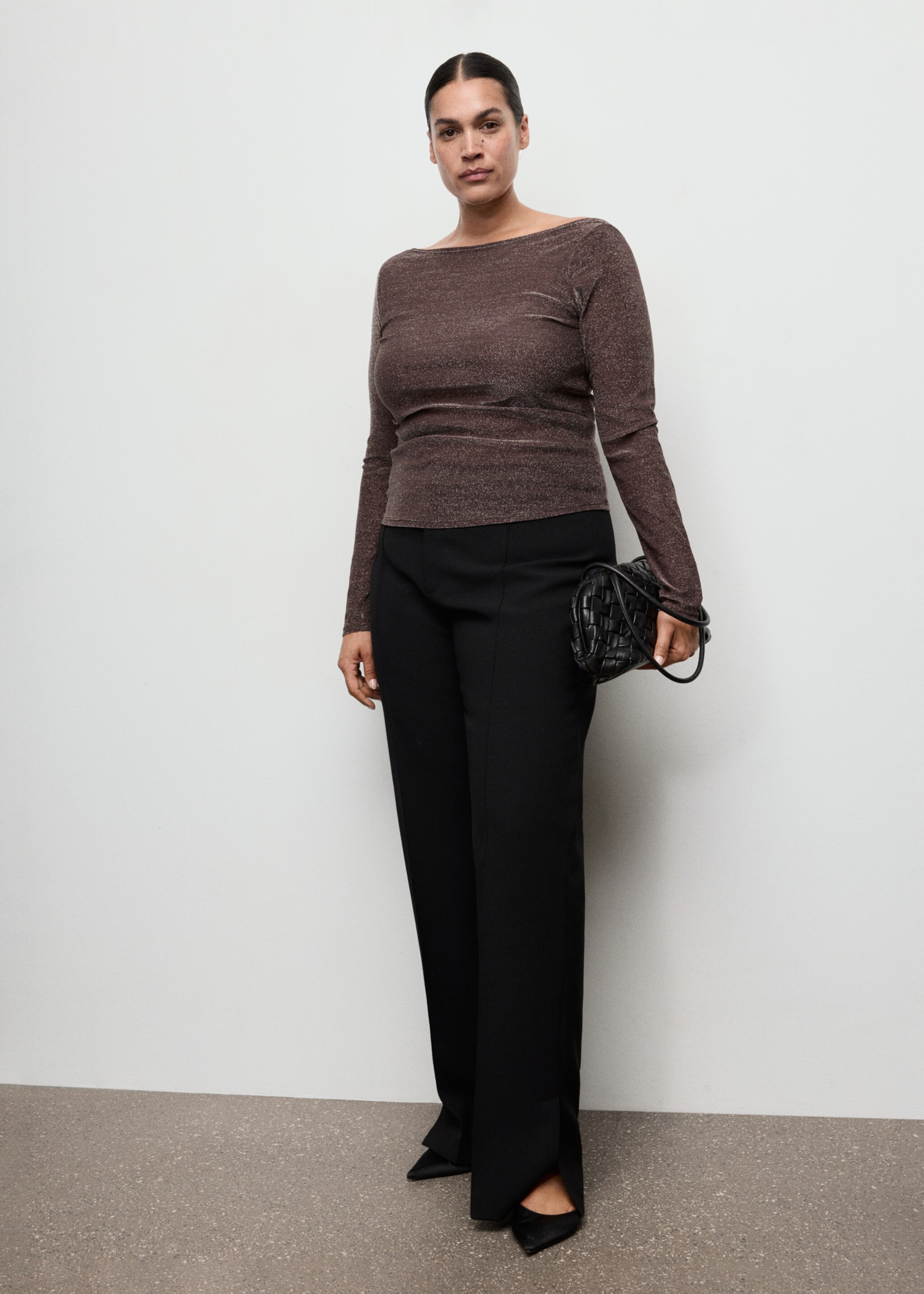 Boat neck glitter t-shirt - Details of the article 3, Burgundy. Ref: 17049108-00.