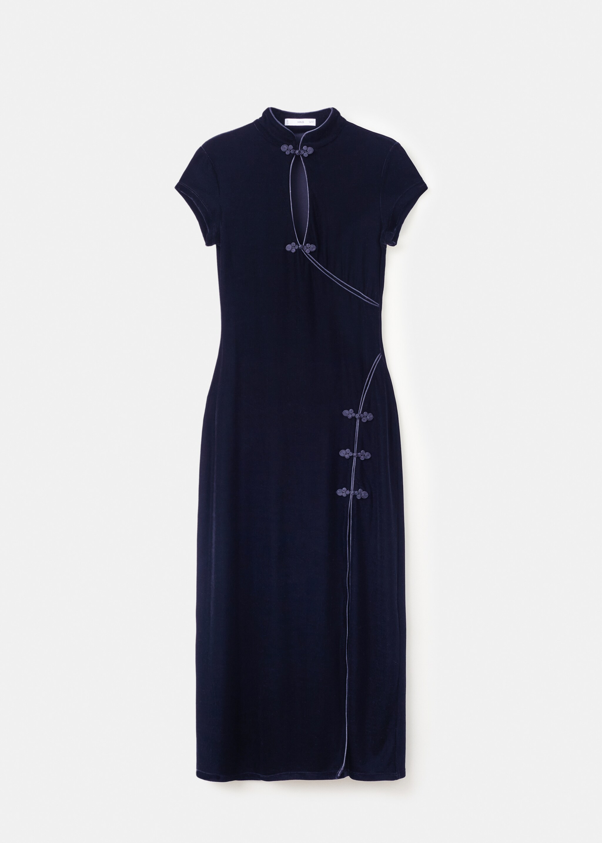 Robe en velours avec brandebourgs et ouverture - Article sans modèle, Bleu marine. Ref: 17049113-00.