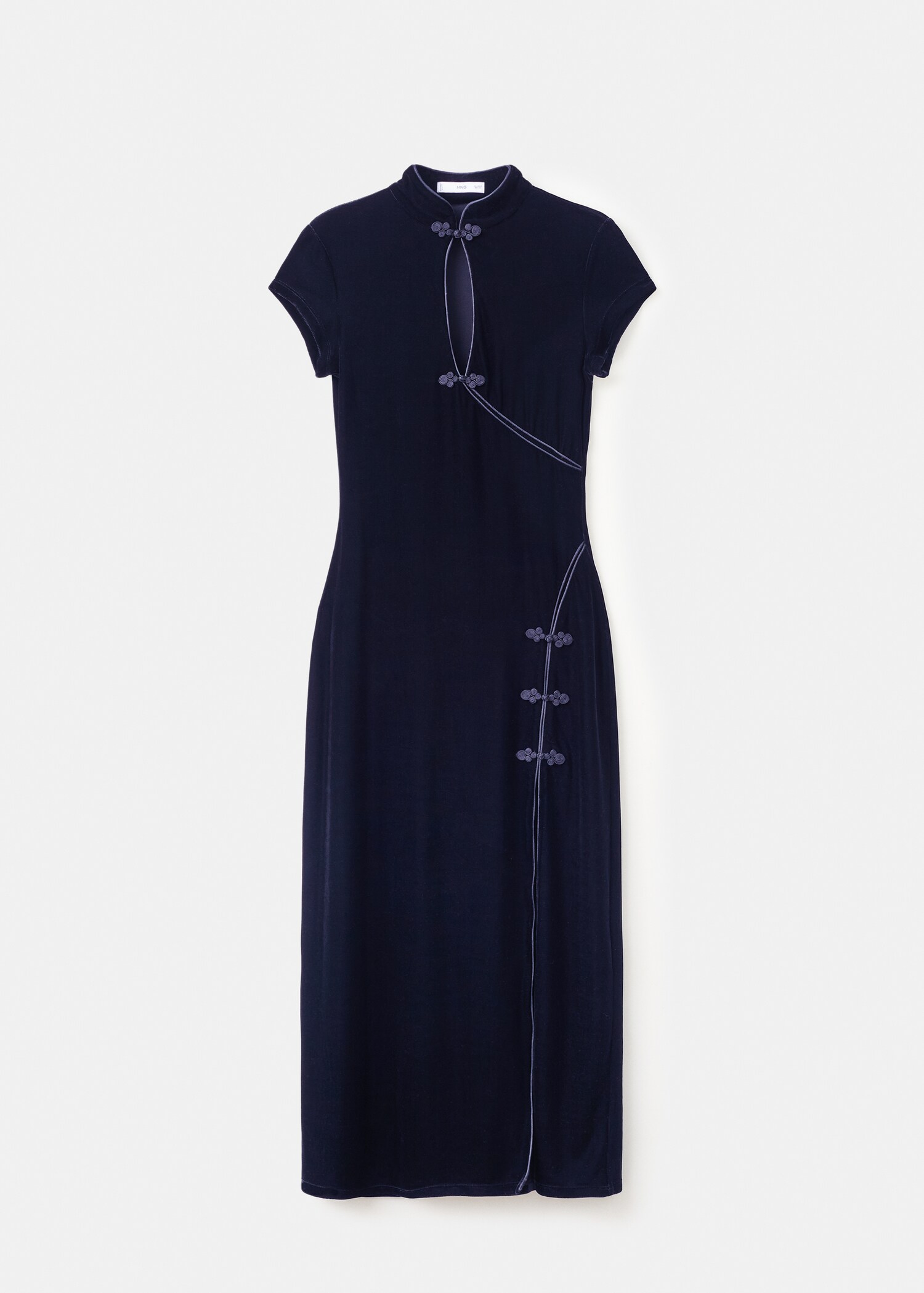 Velvet dress with toggle fastenings and slit - Article without model