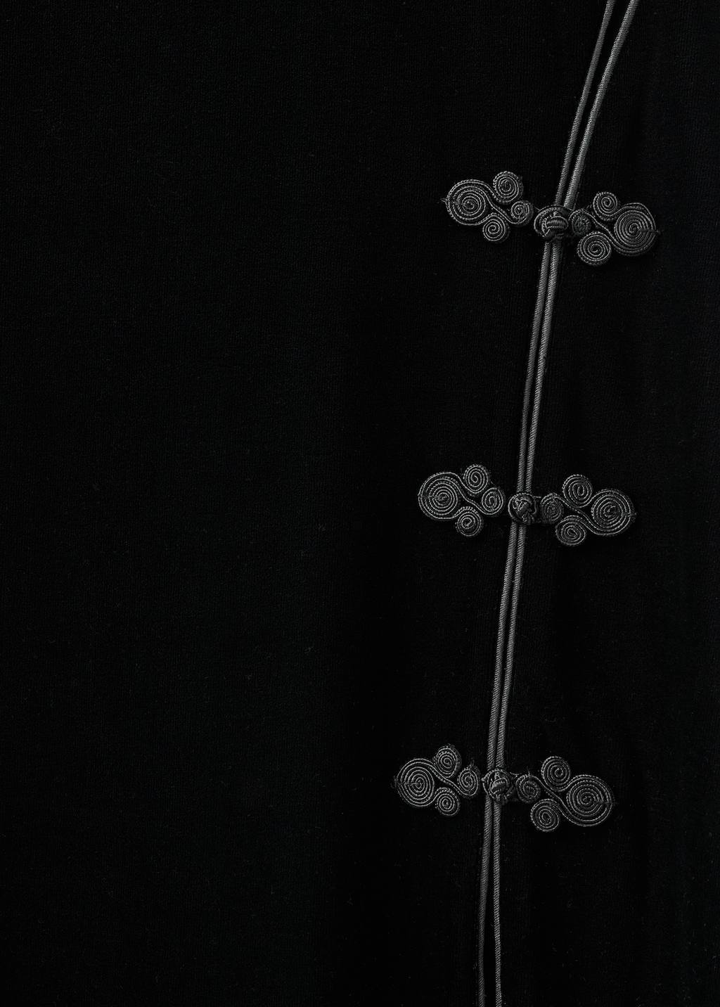 Velvet dress with toggle fastenings and slit