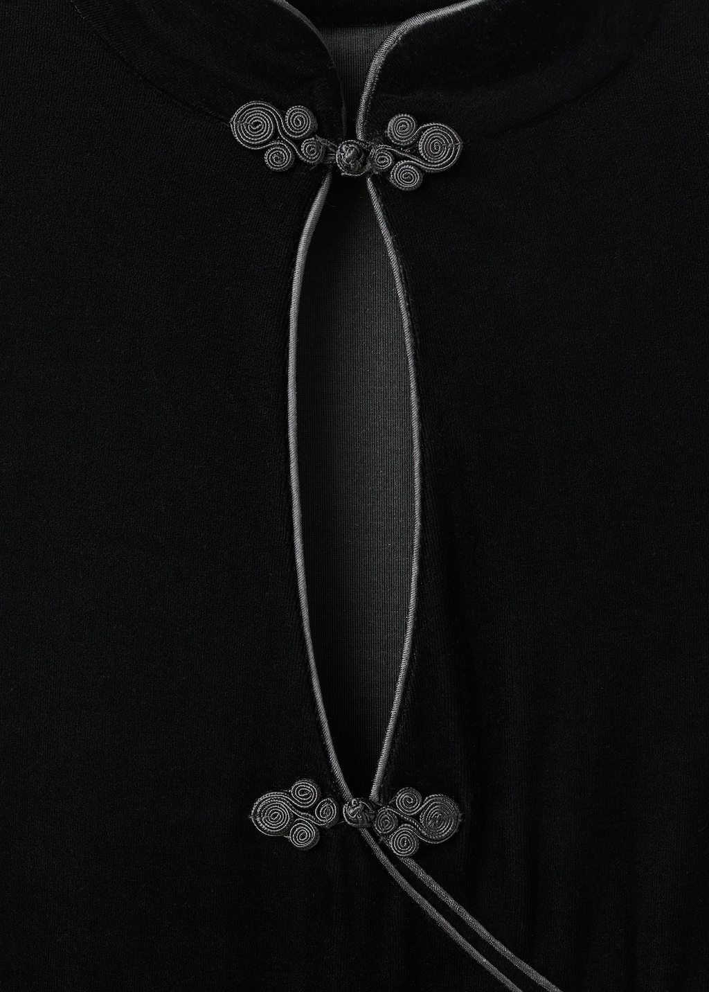 Velvet dress with toggle fastenings and slit