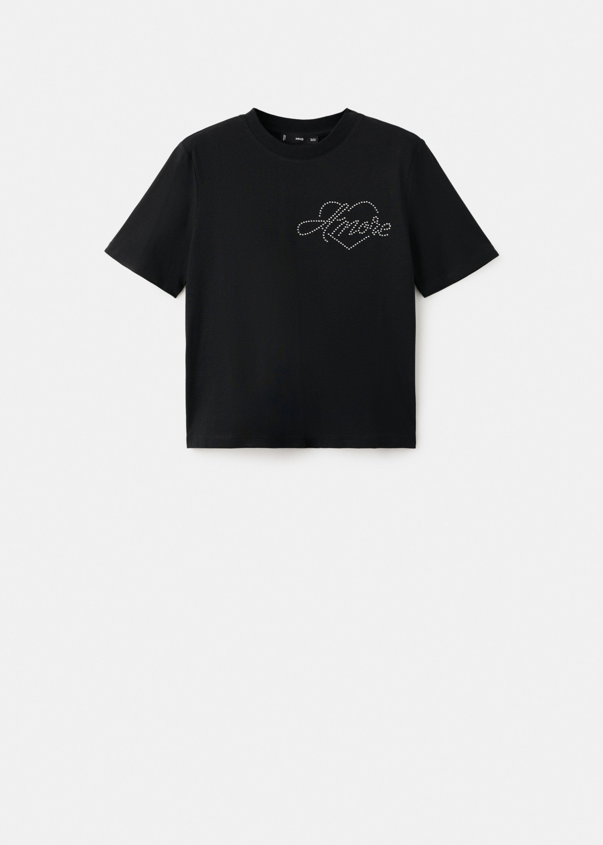 تي شيرت مكتوب به رسالة بحجر الراين - منتج دون نموذج, أسود. Ref: 17049115-00.