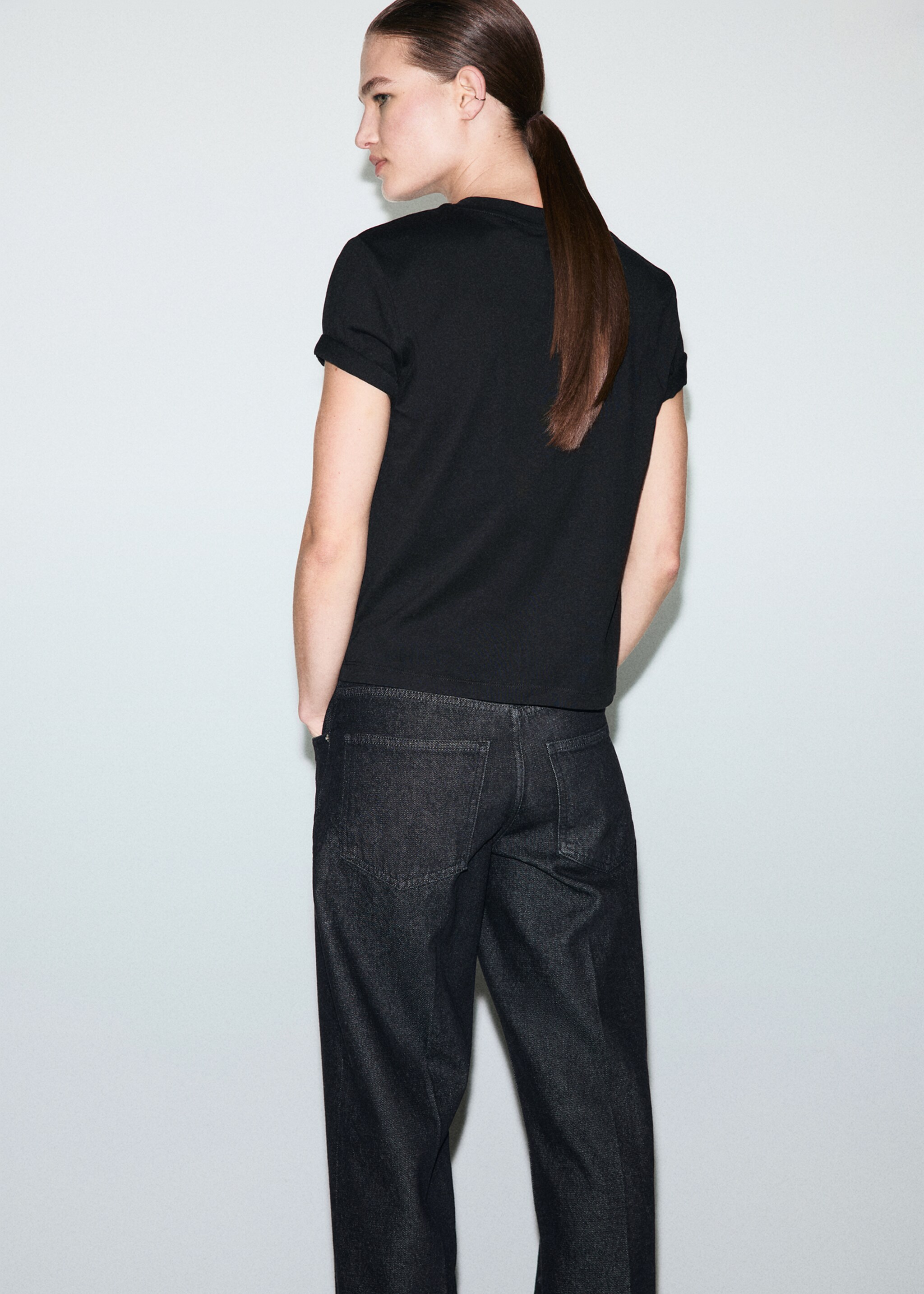 تي شيرت مكتوب به رسالة بحجر الراين - الجهة الخلفية للمنتج, أسود. Ref: 17049115-00.