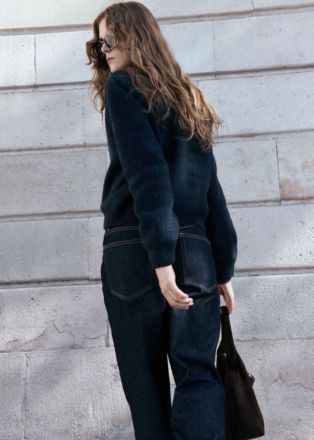 Checkered zipper cardigan