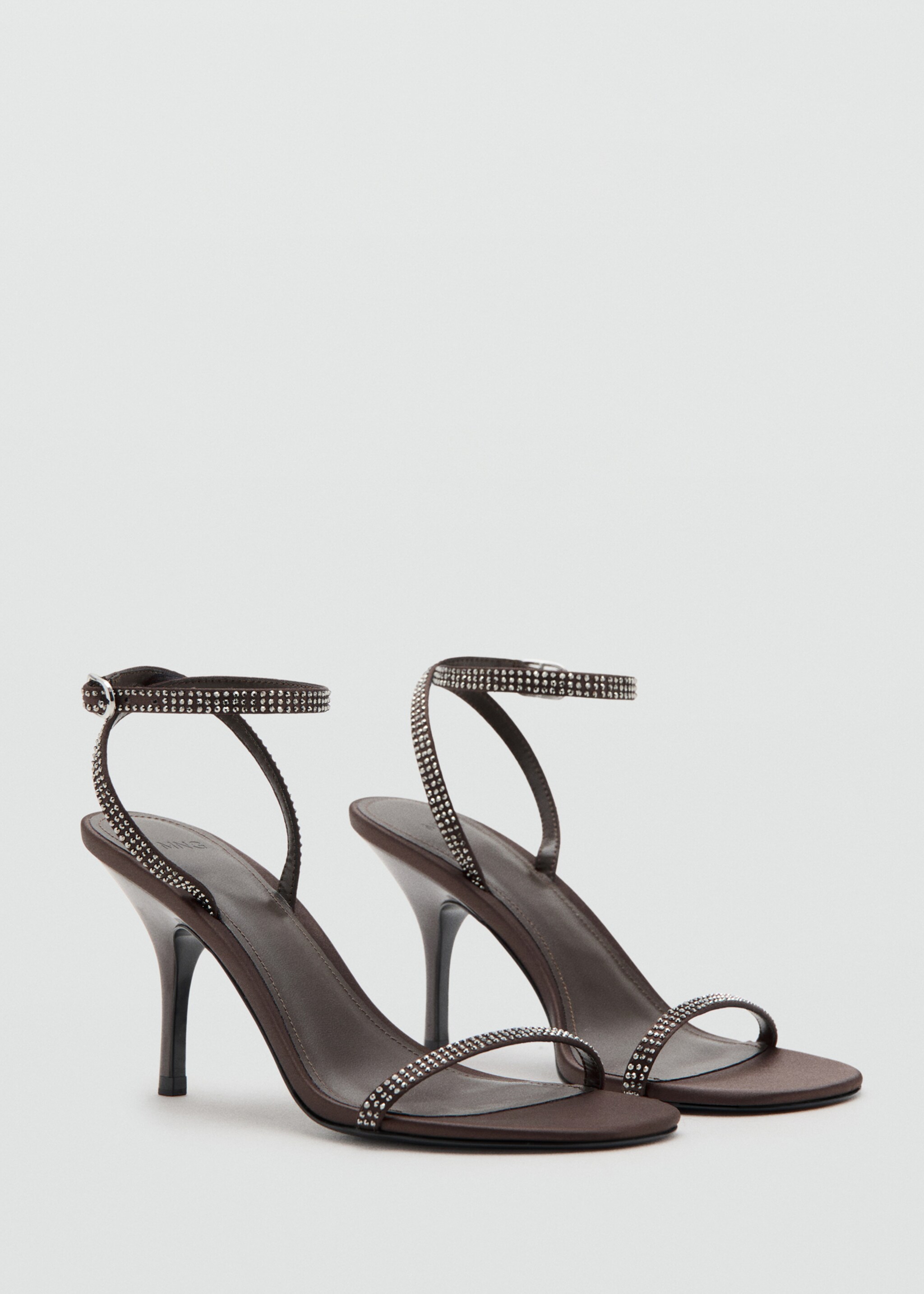 Heeled sandal with strass strap - Medium plane, Brown. Ref: 17049208-00.