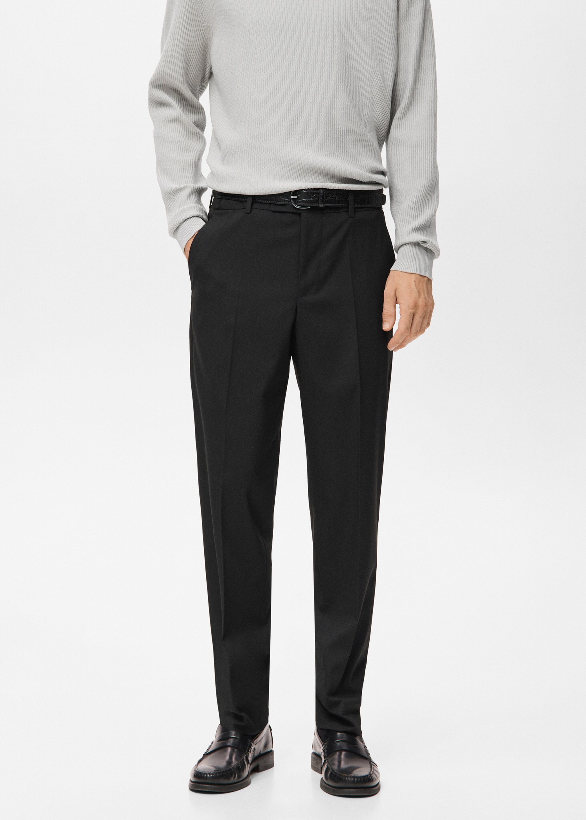 Pleated straight-leg suit trousers - Medium plane, Black. Ref: 17049605-00.