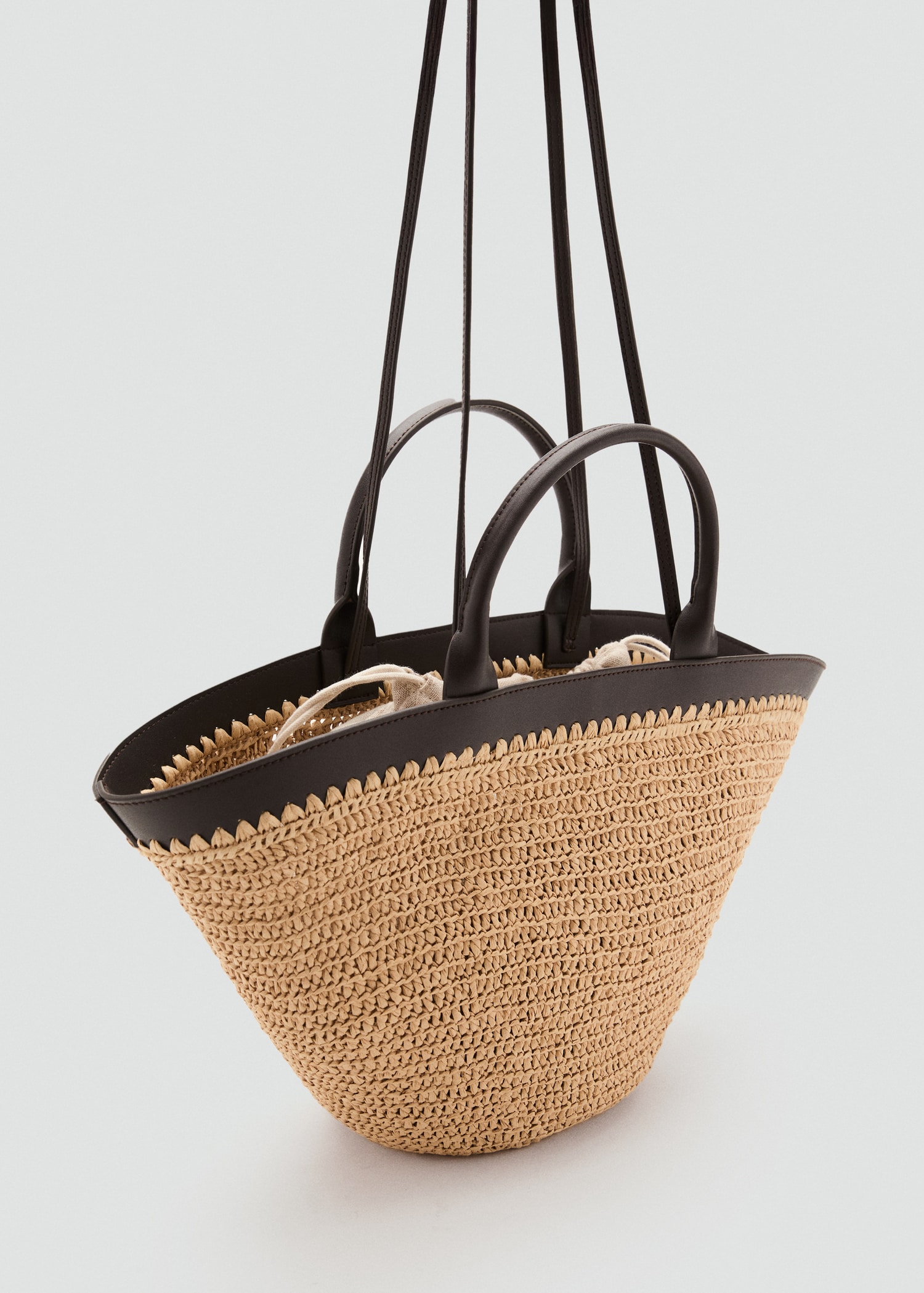 Large natural fibre bag with double handle - Medium plane