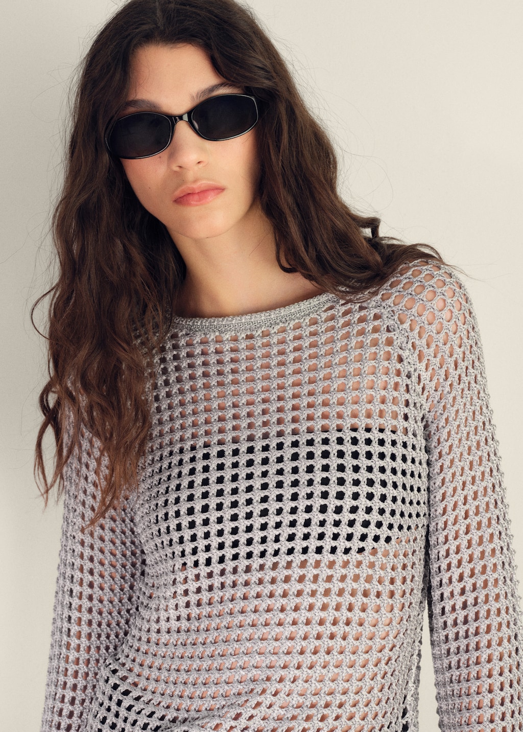 Long-sleeved crochet sweater