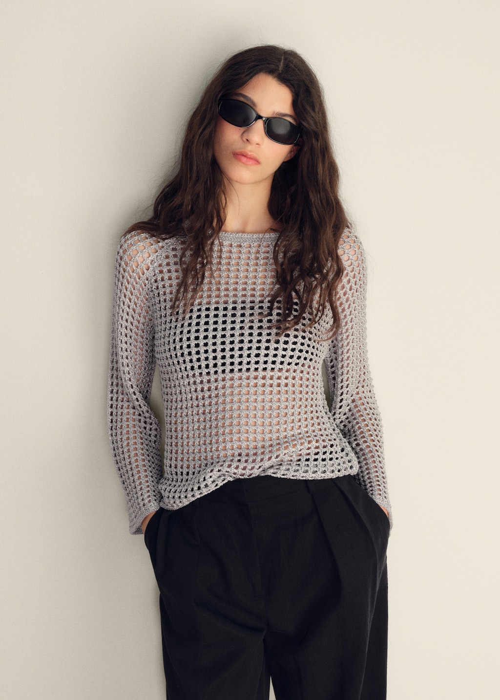 Long-sleeved crochet sweater