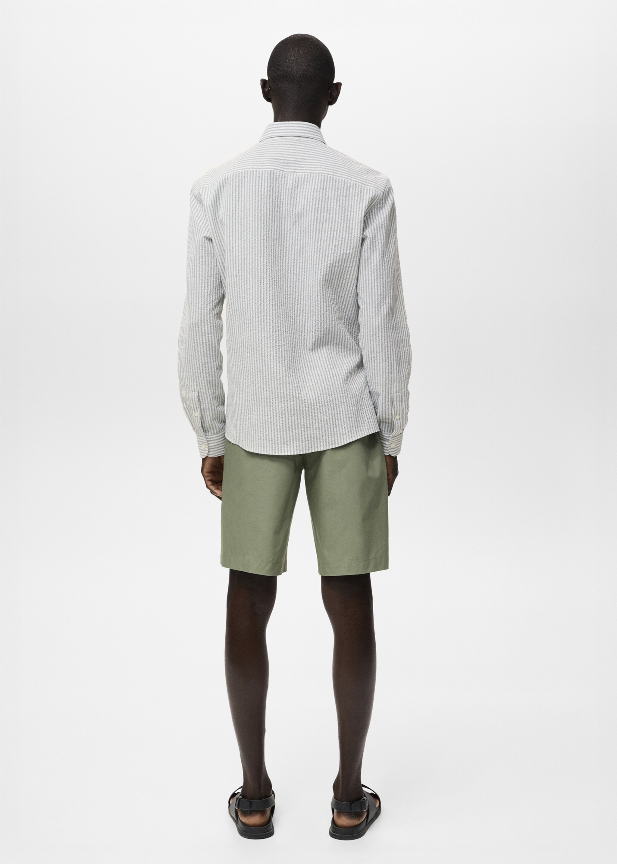 Regular-fit stripe-textured shirt - Reverse of the article, Dark Green. Ref: 17051147-00.